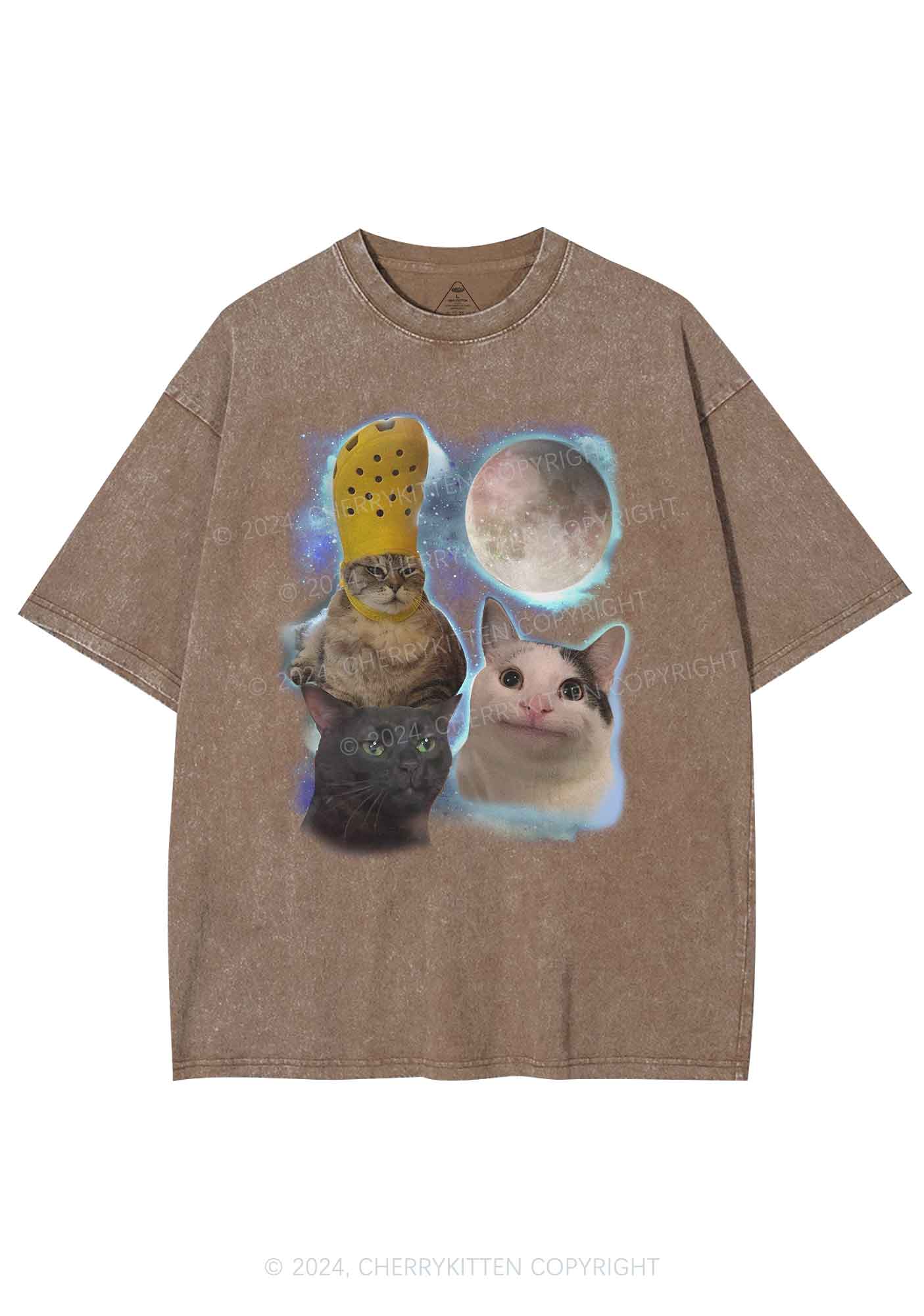 Three Cats Moon Y2K Washed Tee Cherrykitten - Image 5