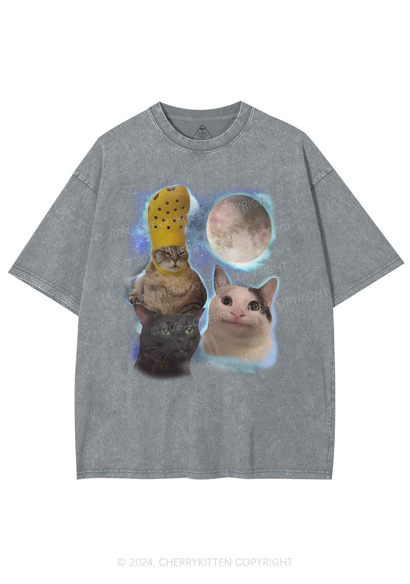 Three Cats Moon Y2K Washed Tee Cherrykitten - Image 6