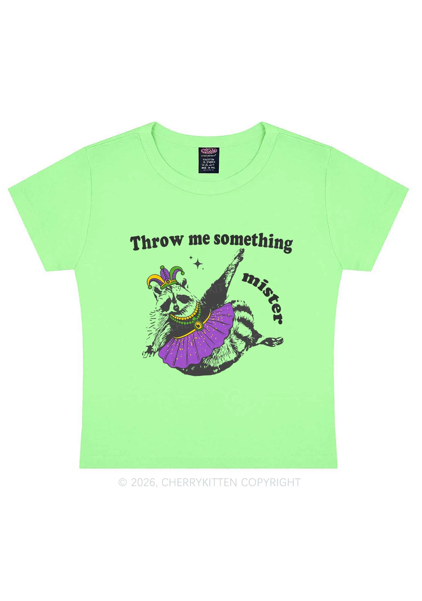 Throw Me Something Mister Raccoon Y2K Baby Tee Cherrykitten - Image 12