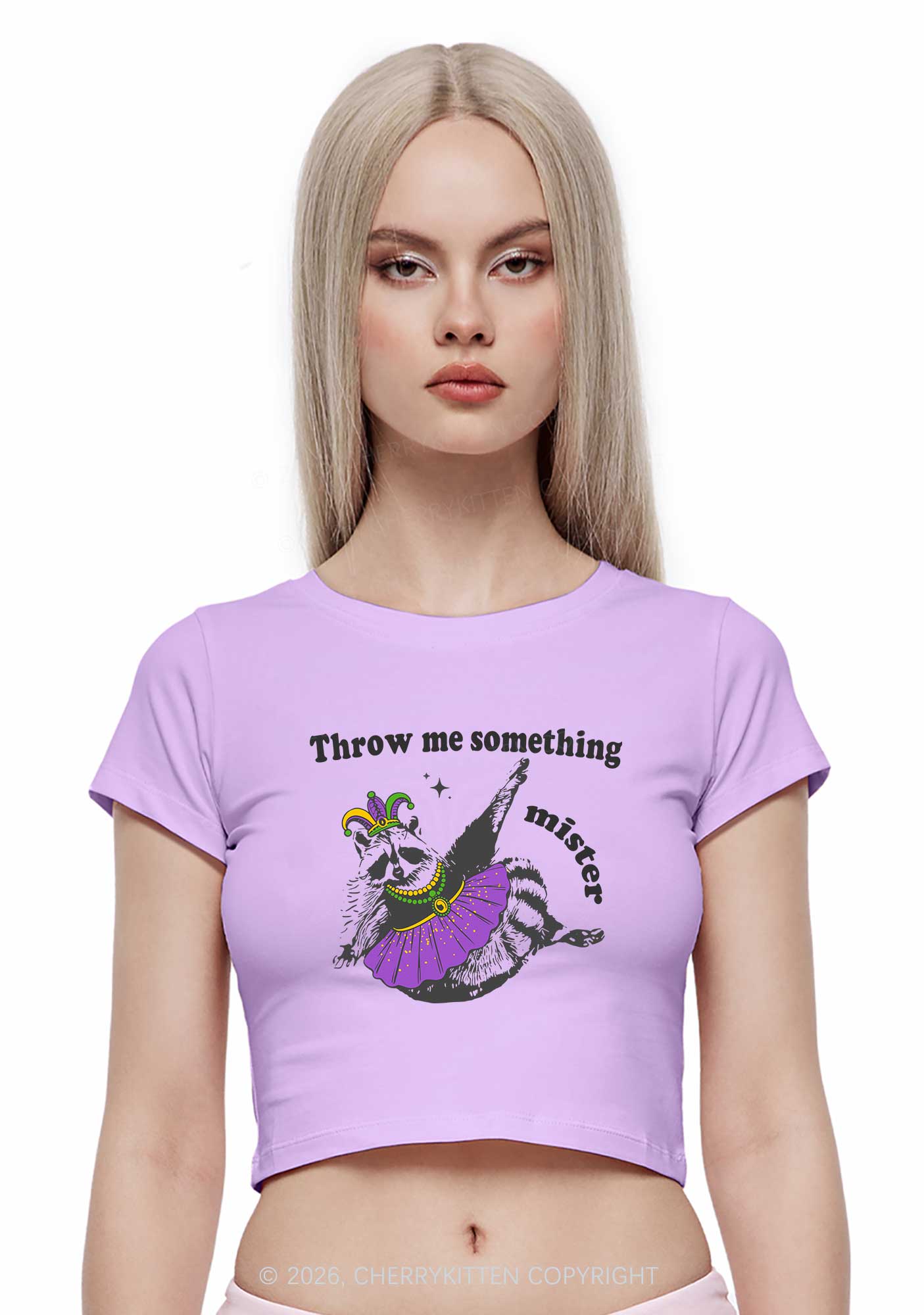 Throw Me Something Mister Raccoon Y2K Baby Tee Cherrykitten - Image 2