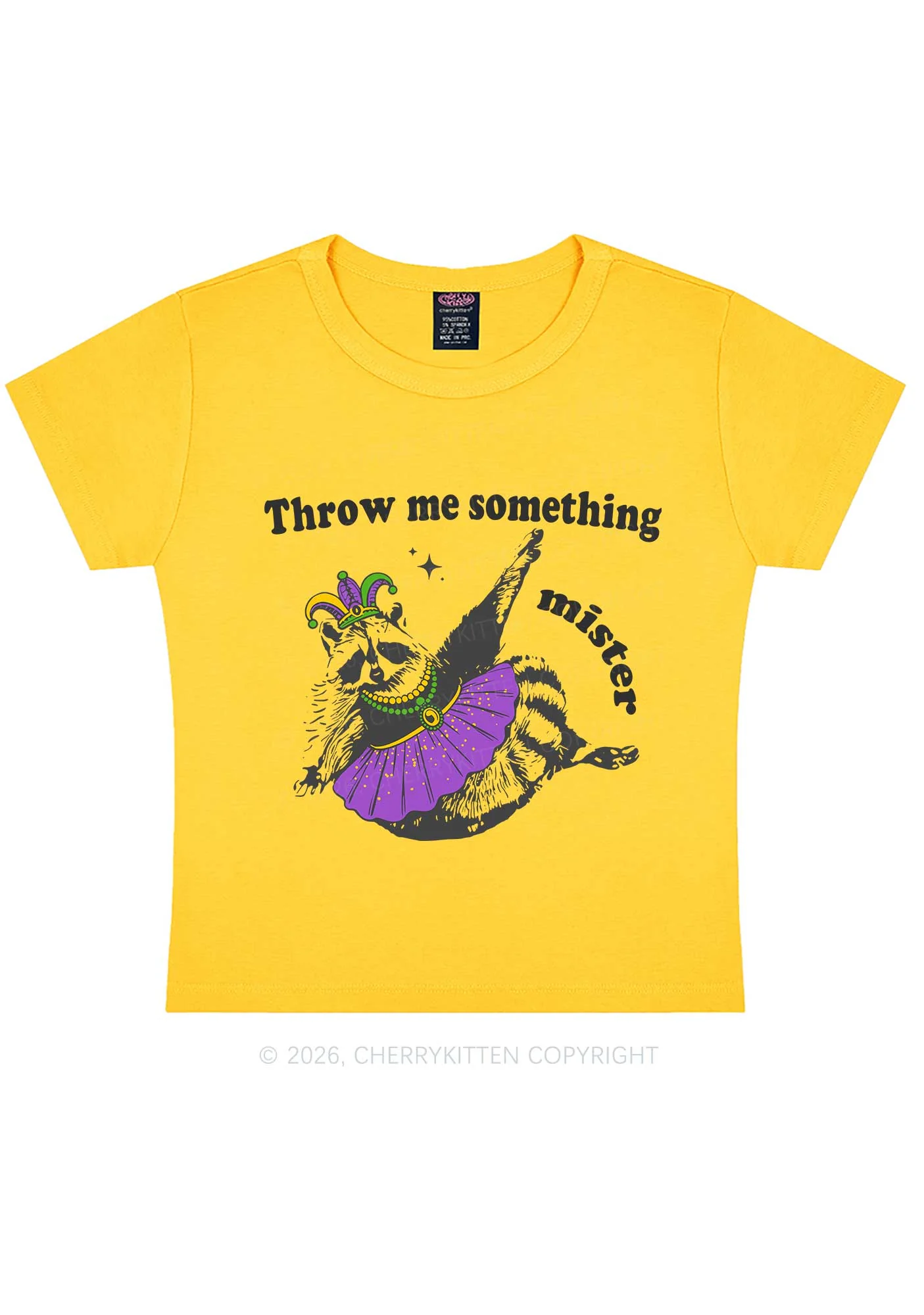 Throw Me Something Mister Raccoon Y2K Baby Tee Cherrykitten - Image 3