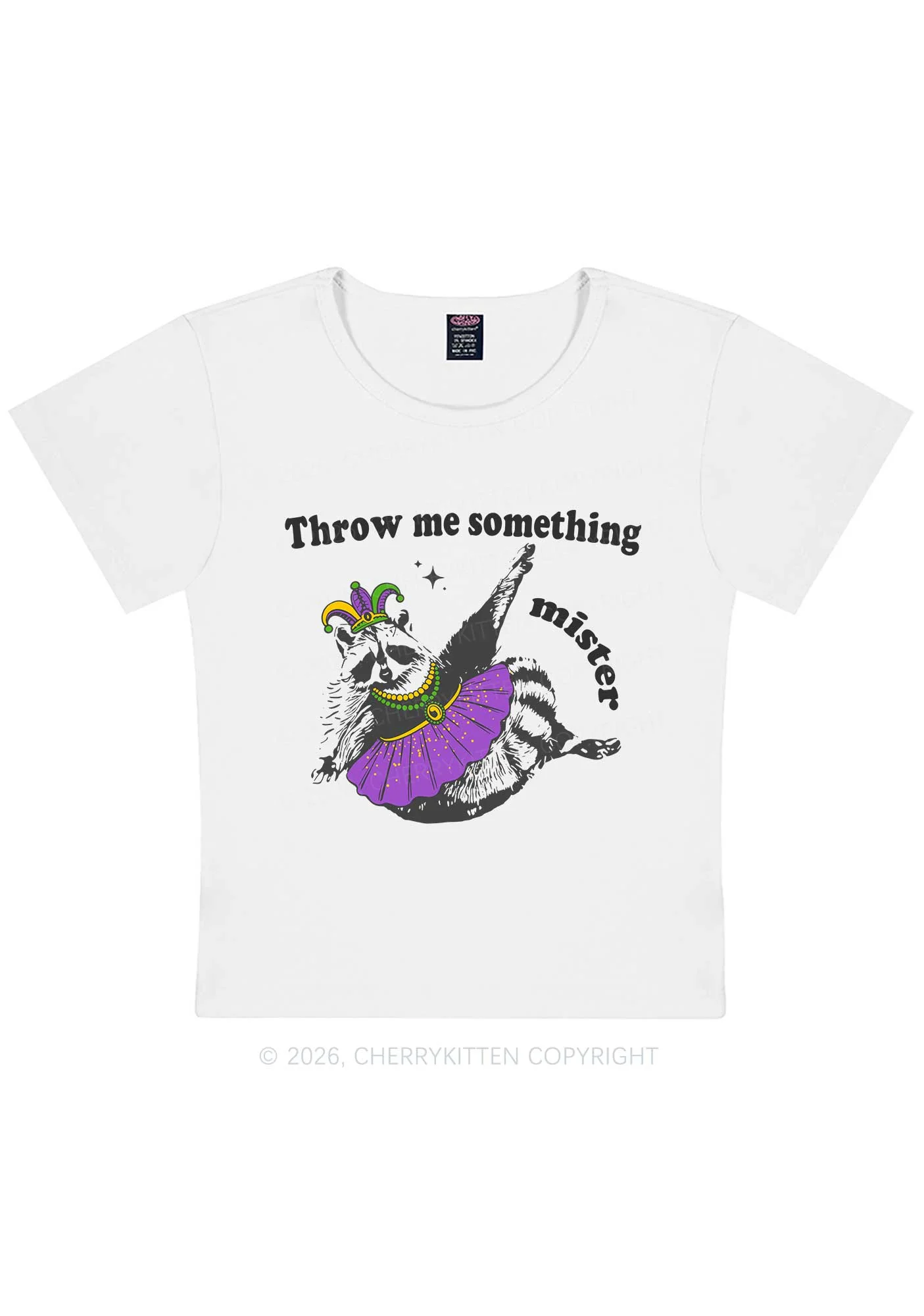 Throw Me Something Mister Raccoon Y2K Baby Tee Cherrykitten - Image 4