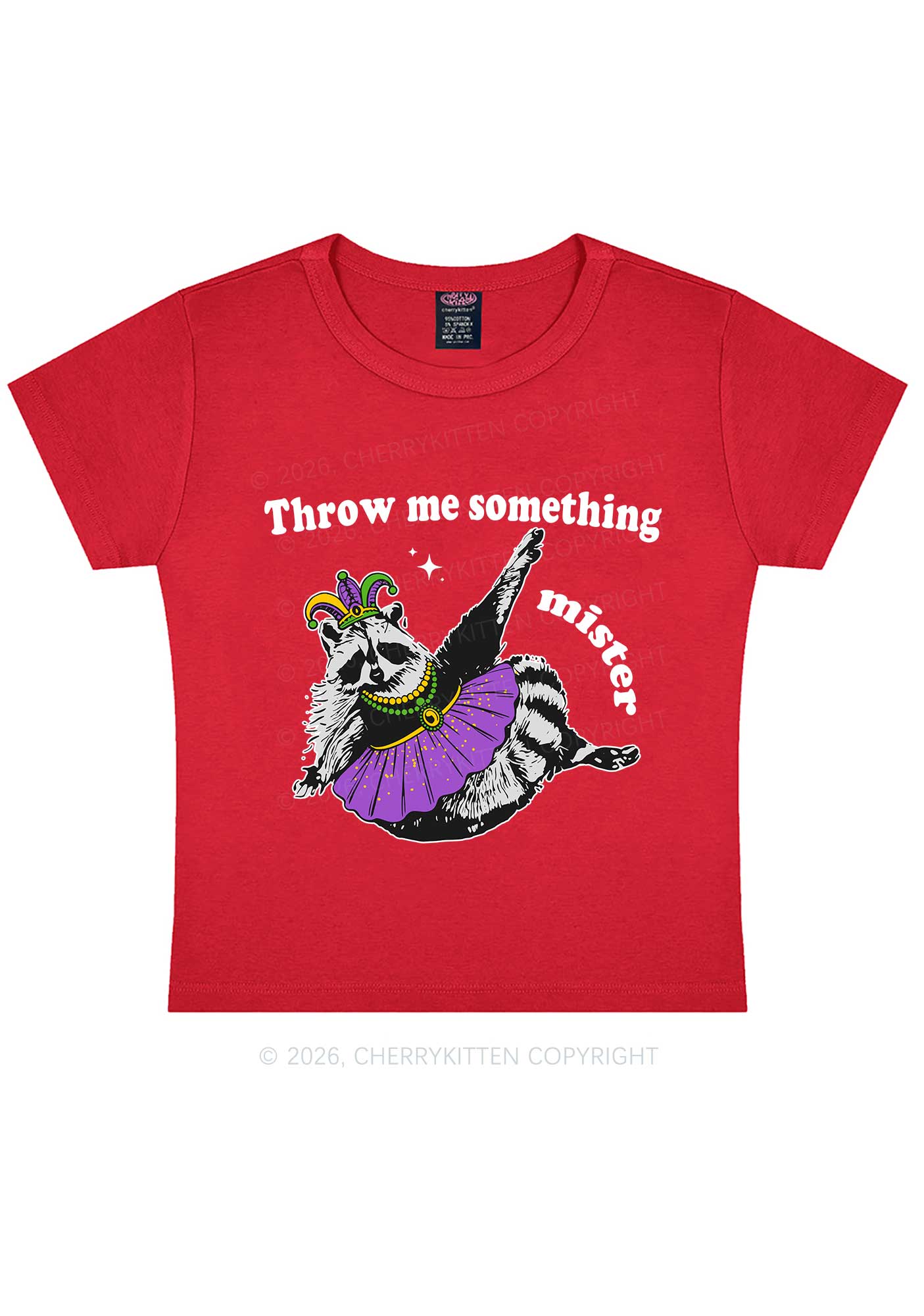 Throw Me Something Mister Raccoon Y2K Baby Tee Cherrykitten - Image 7