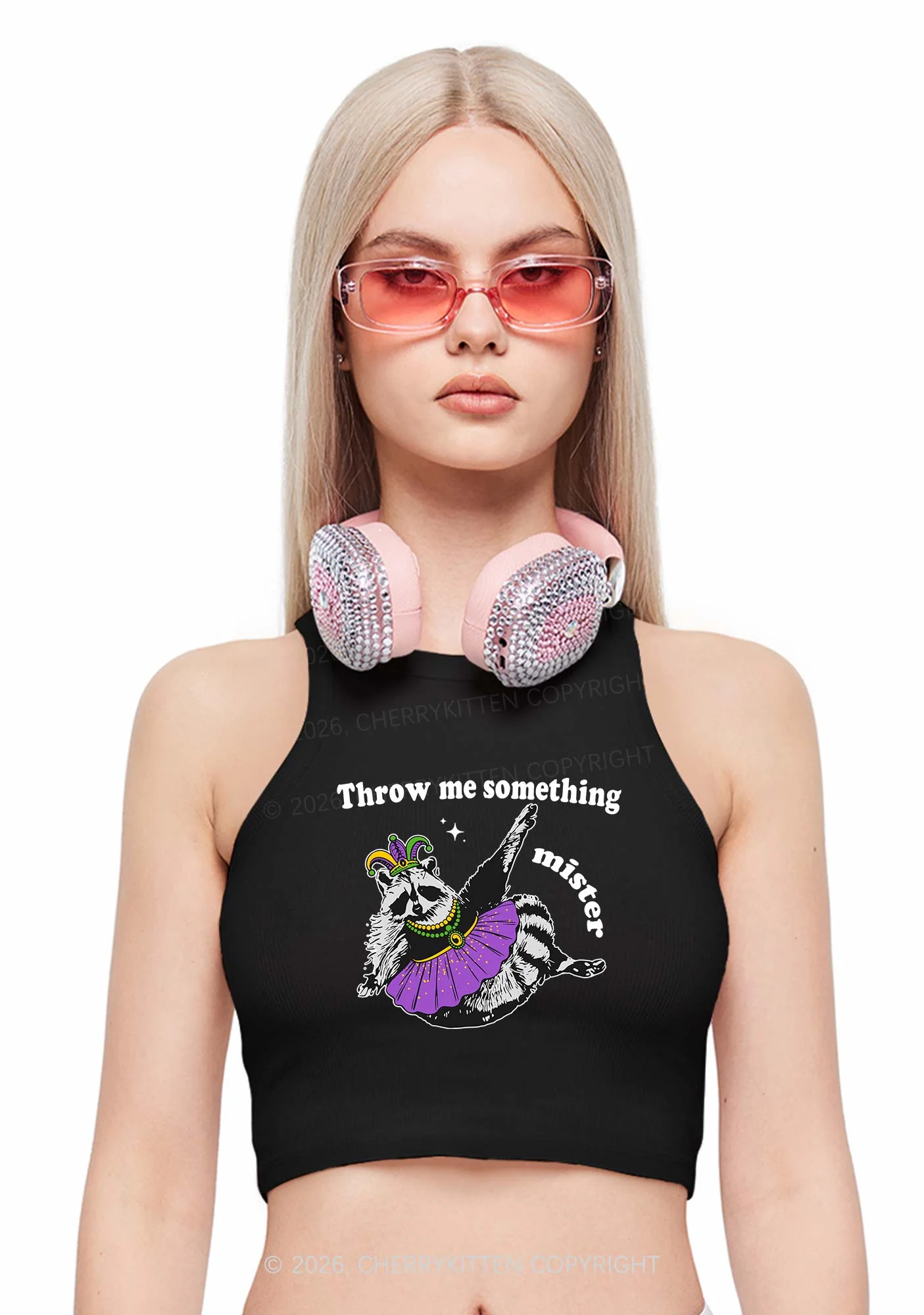 Throw Me Something Mister Raccoon Y2K Crop Tank Top Cherrykitten - Image 2