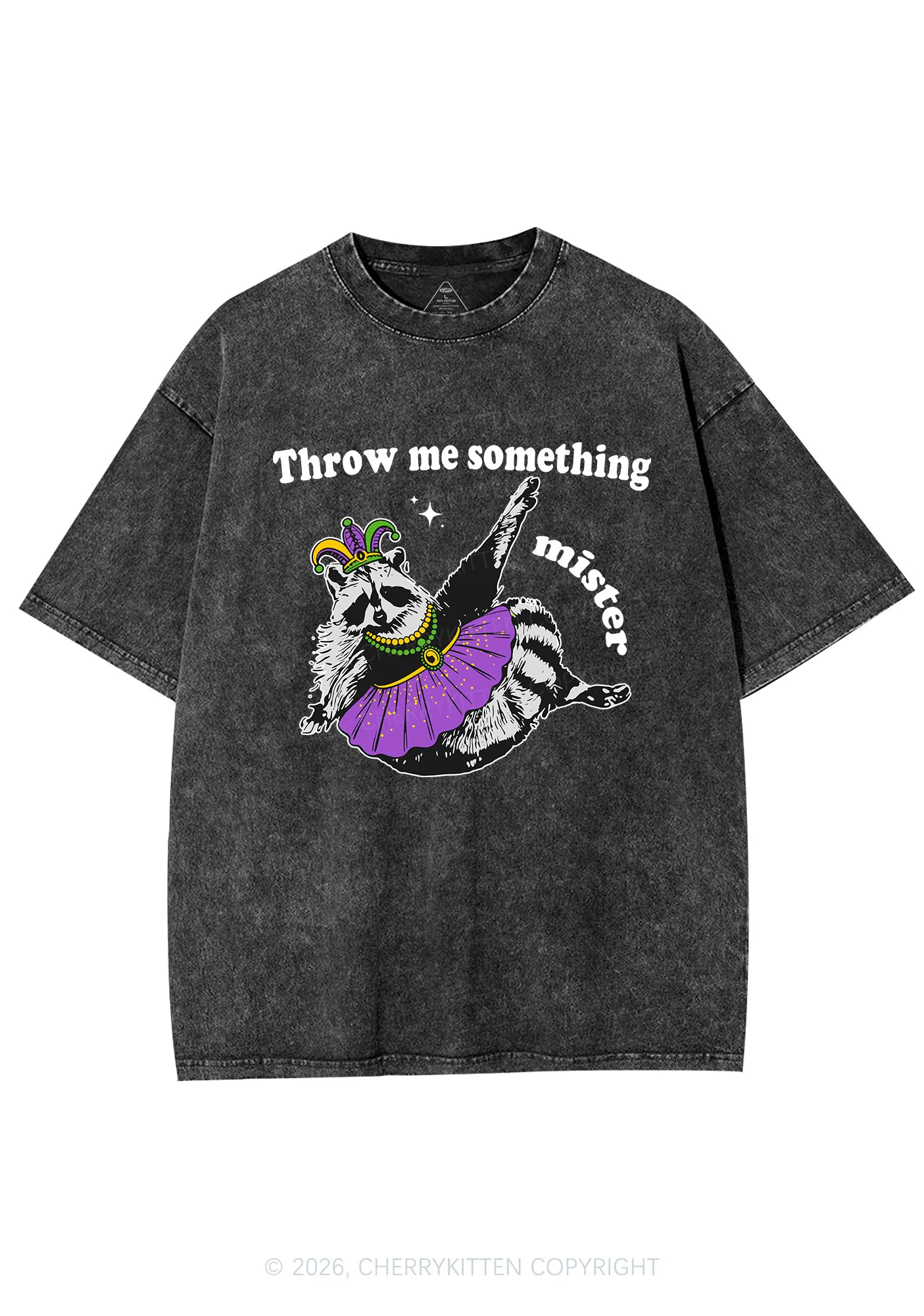 Throw Me Something Mister Raccoon Y2K Shirts Washed Tee Cherrykitten - Image 3