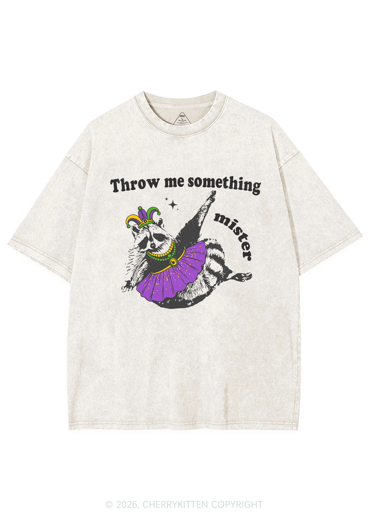 Throw Me Something Mister Raccoon Y2K Shirts Washed Tee Cherrykitten - Image 5