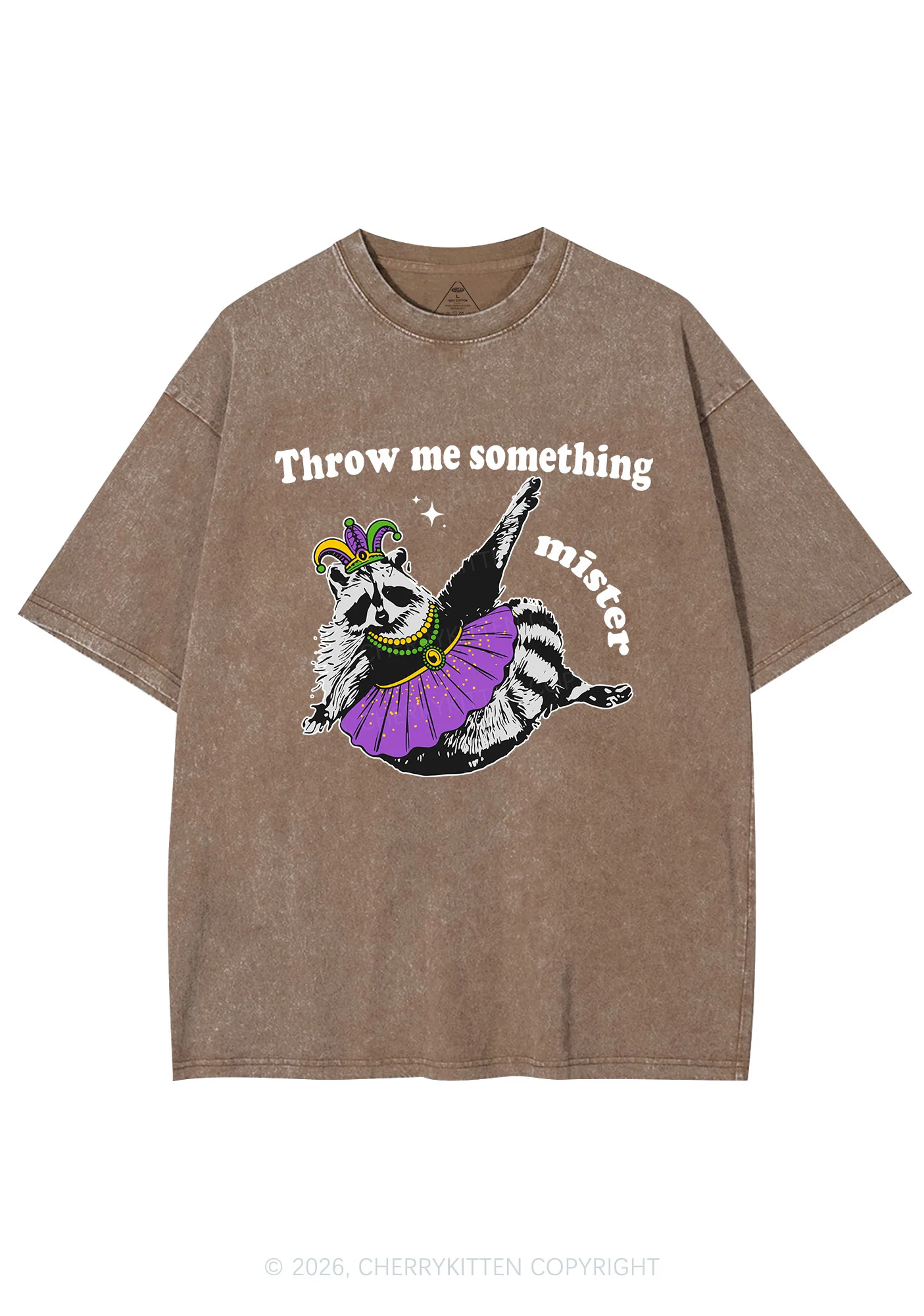 Throw Me Something Mister Raccoon Y2K Shirts Washed Tee Cherrykitten - Image 7