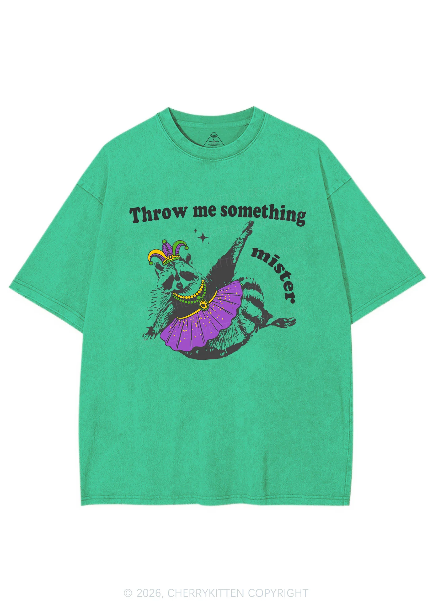 Throw Me Something Mister Raccoon Y2K Shirts Washed Tee Cherrykitten - Image 8