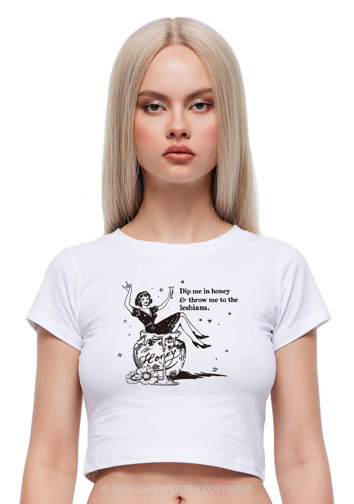 Throw Me To The Lesbians Pride Y2K Baby Tee Cherrykitten - Image 3