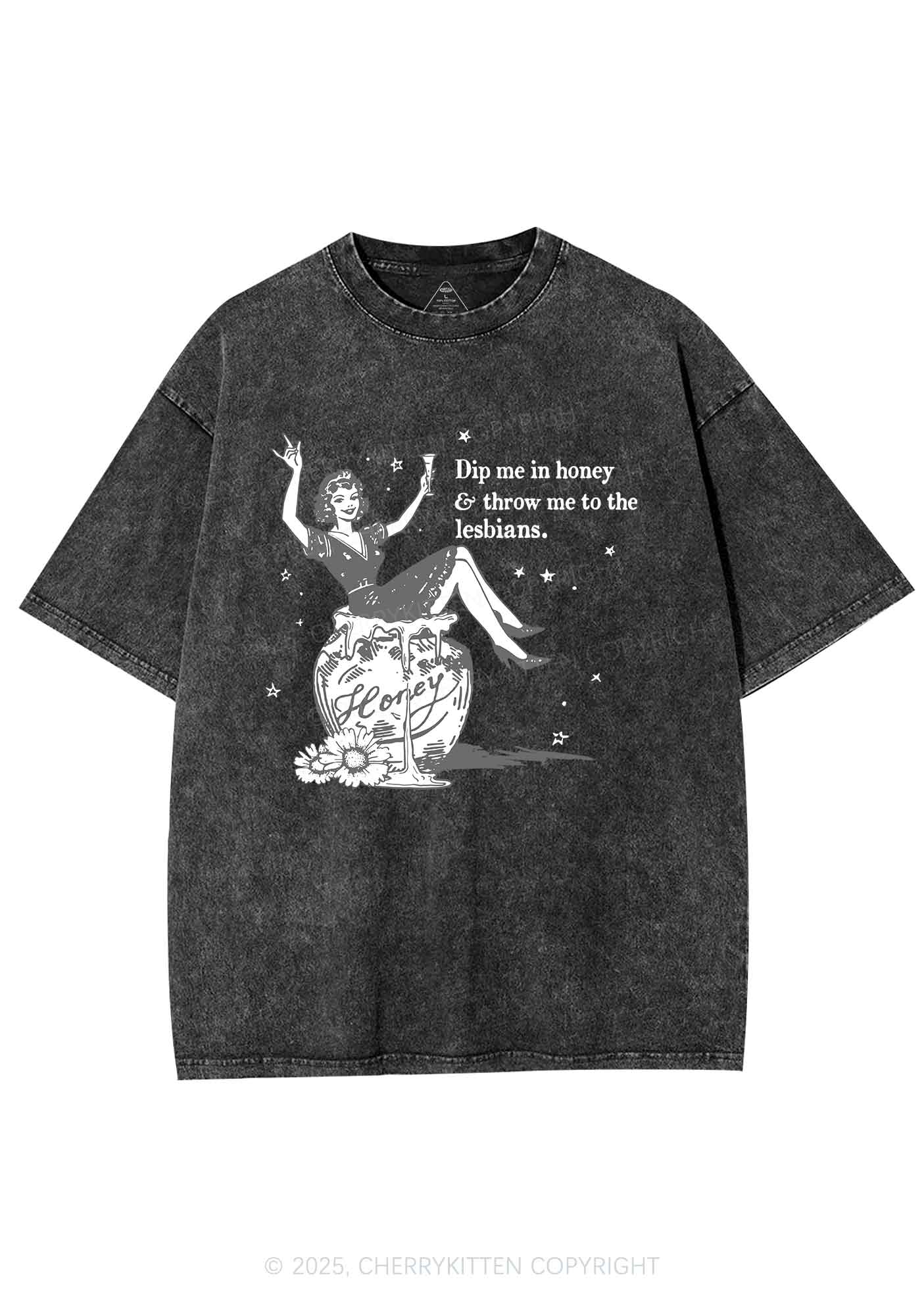 Throw Me To The Lesbians Pride Y2K Shirts Washed Tee Cherrykitten - Image 3