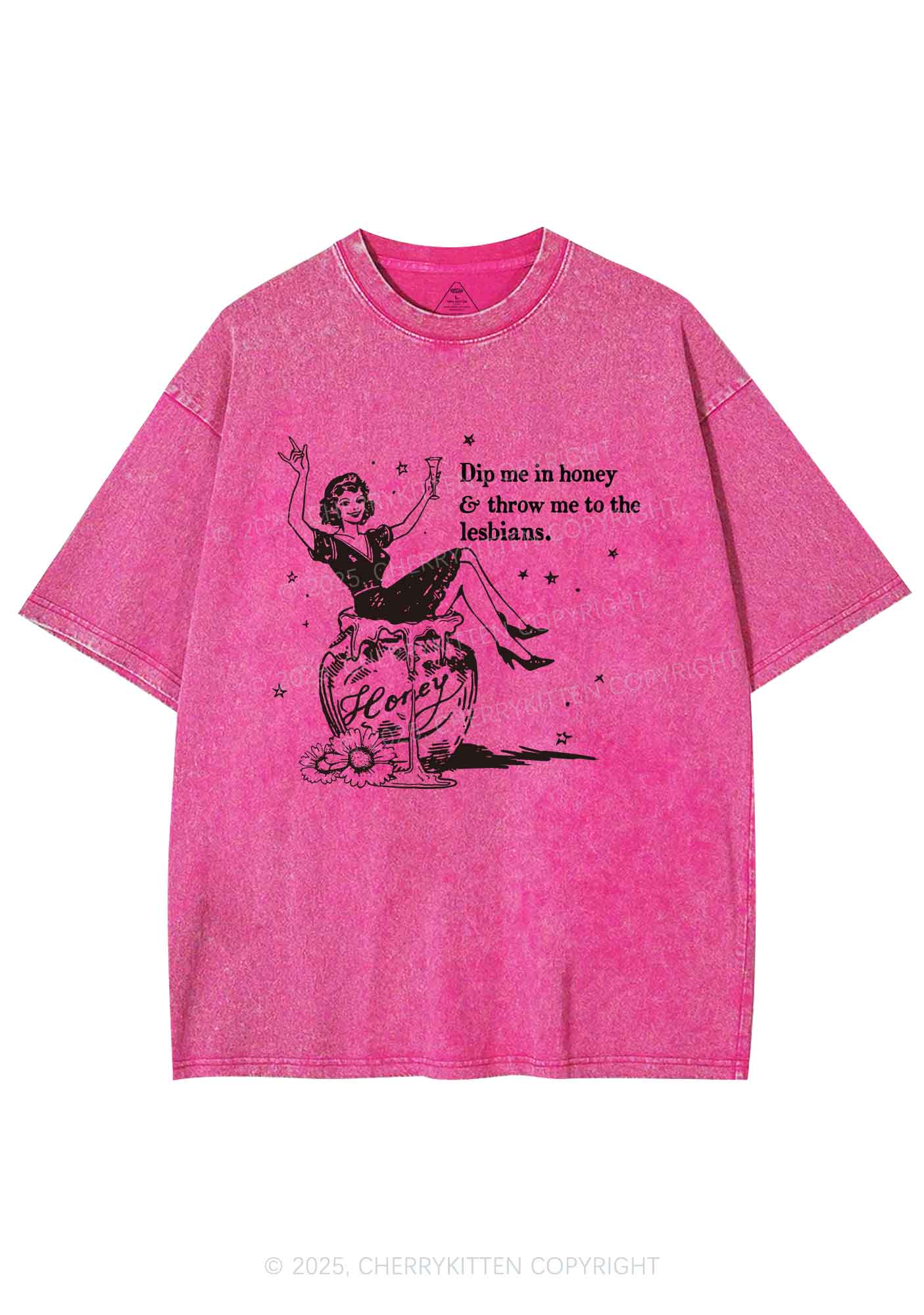 Throw Me To The Lesbians Pride Y2K Shirts Washed Tee Cherrykitten - Image 4