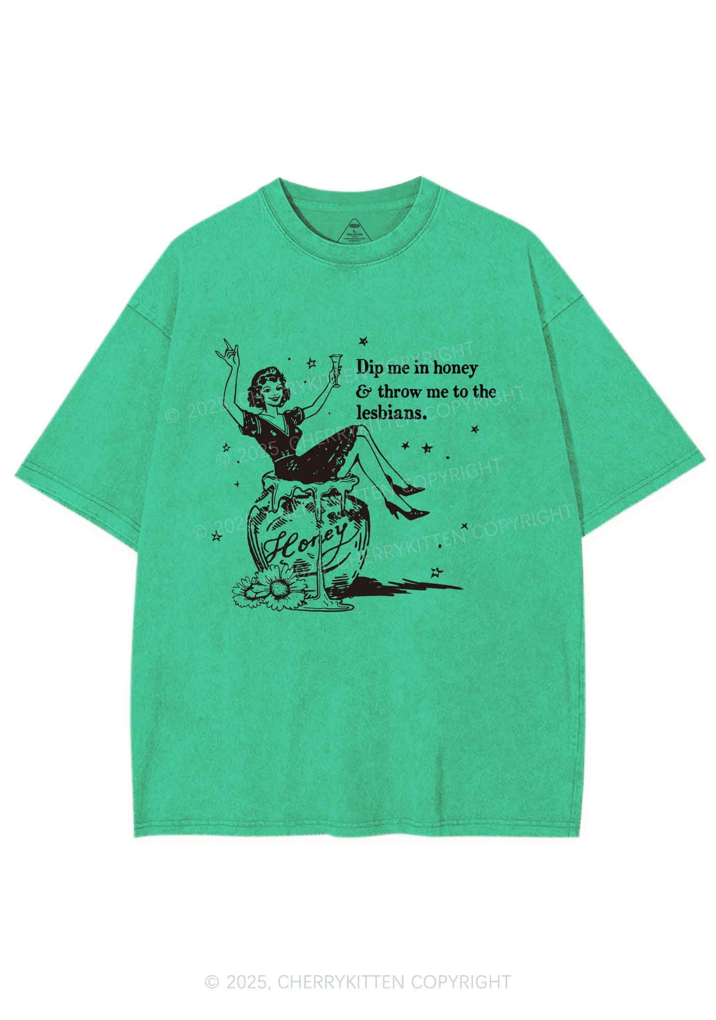 Throw Me To The Lesbians Pride Y2K Shirts Washed Tee Cherrykitten - Image 5