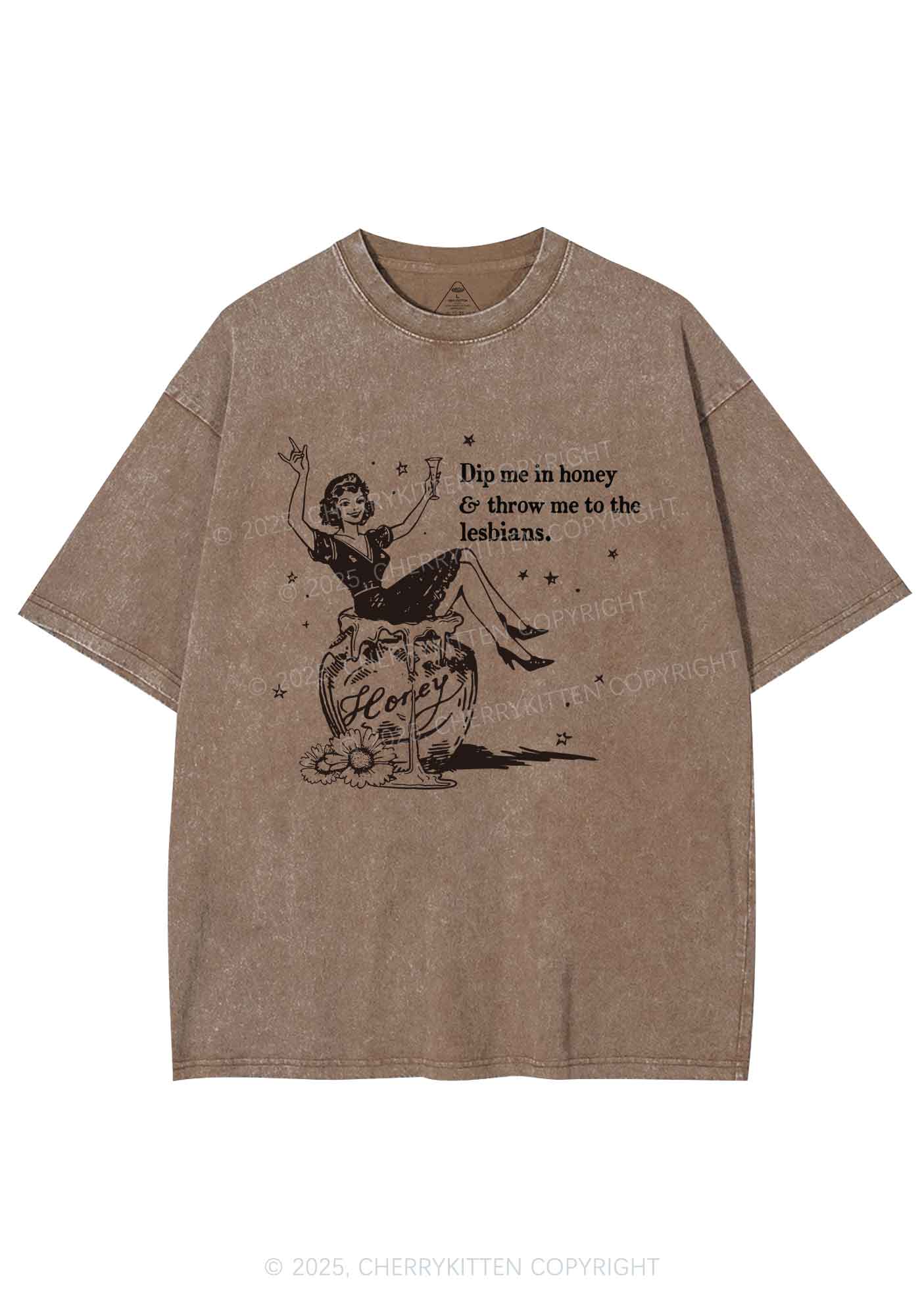 Throw Me To The Lesbians Pride Y2K Shirts Washed Tee Cherrykitten - Image 6