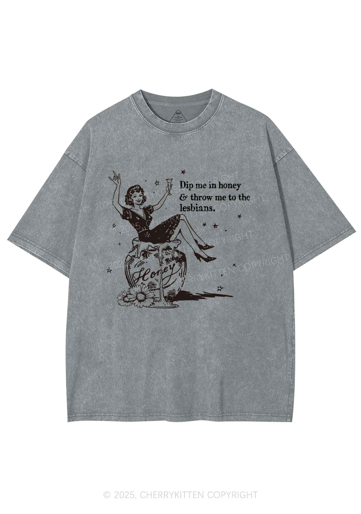 Throw Me To The Lesbians Pride Y2K Shirts Washed Tee Cherrykitten - Image 7