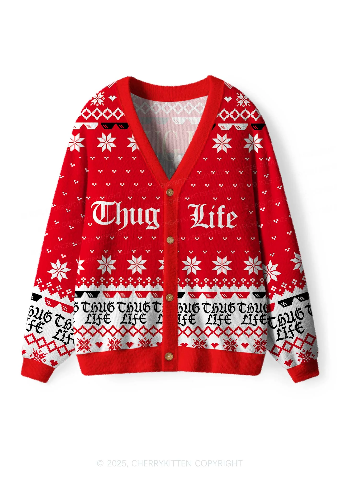 Thug Life Y2K Christmas Cardigan Knit Sweatshirt Cherrykitten - Image 2