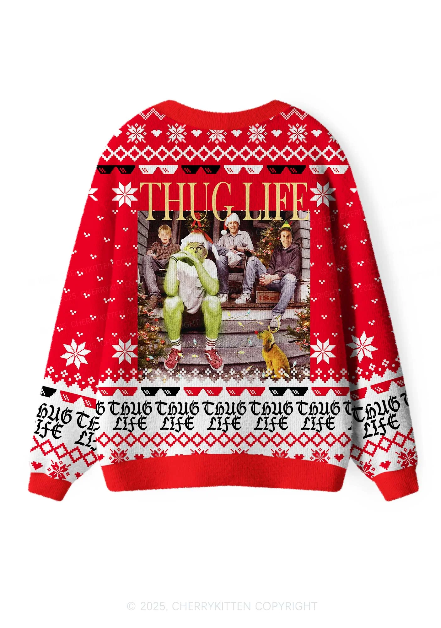 Thug Life Y2K Christmas Cardigan Knit Sweatshirt Cherrykitten - Image 3