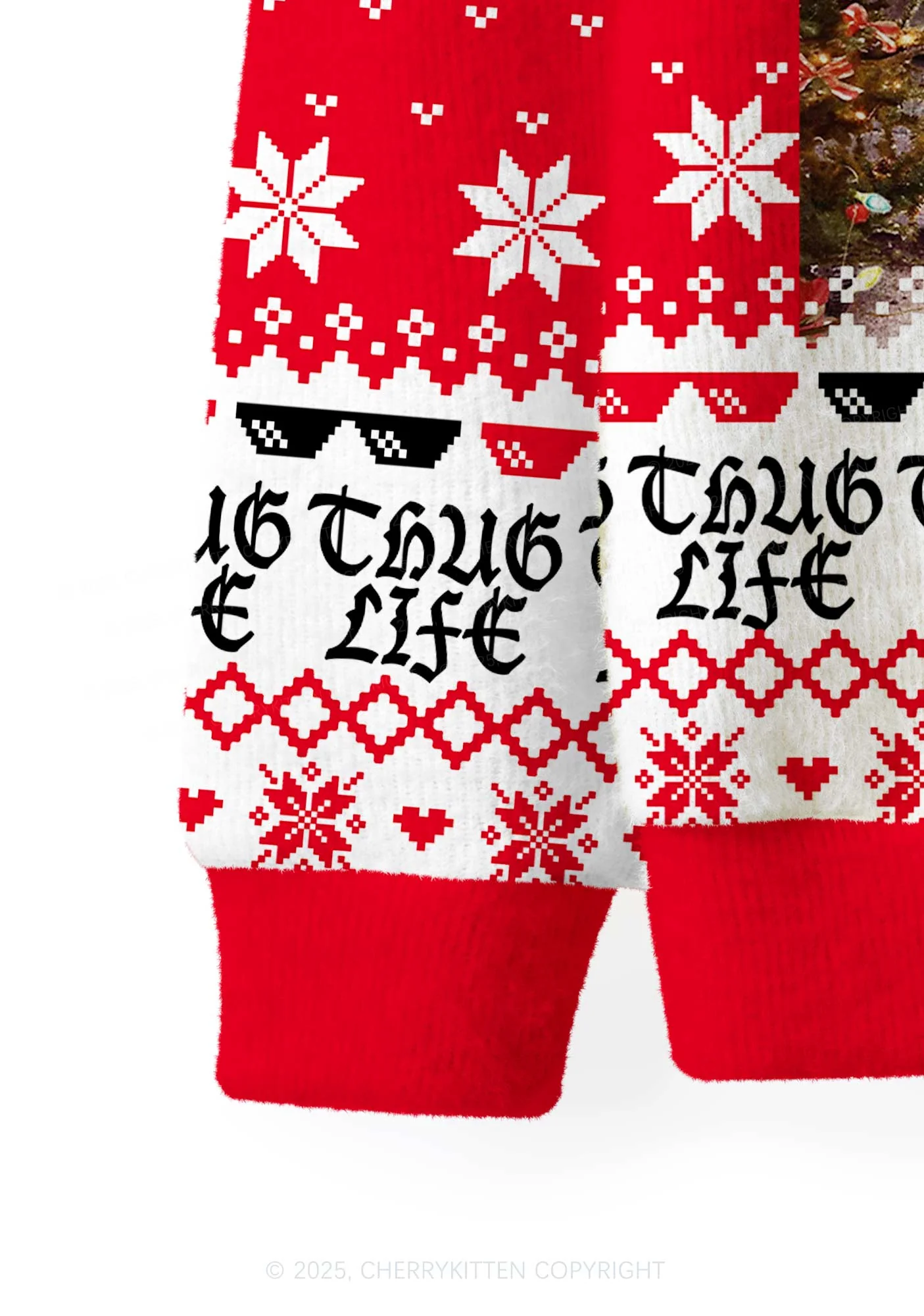 Thug Life Y2K Christmas Cardigan Knit Sweatshirt Cherrykitten - Image 4