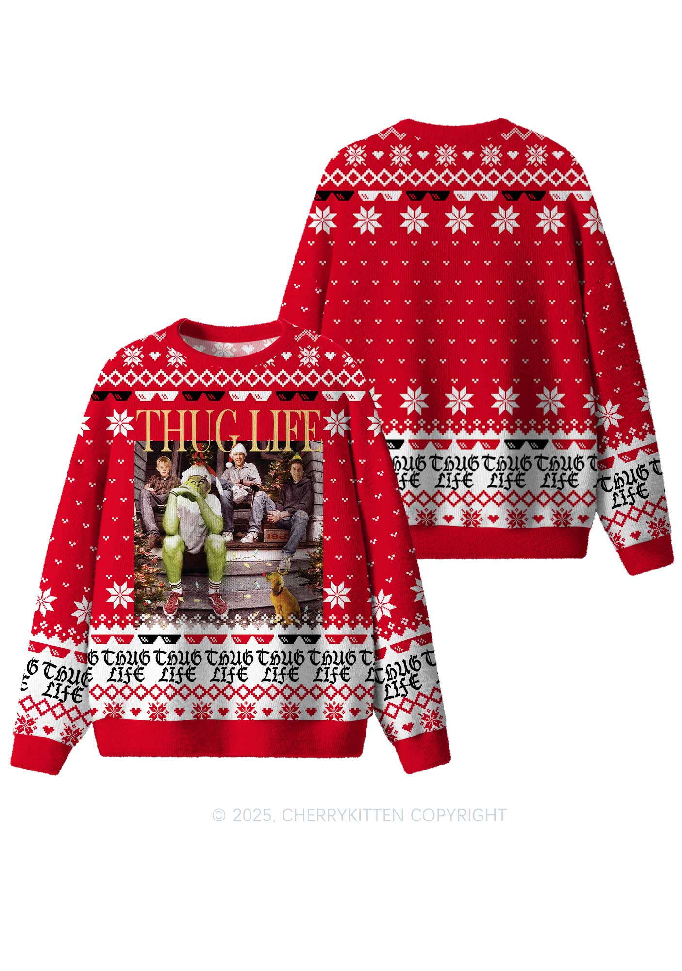 Thug Life Y2K Christmas Knit Sweatshirt Cherrykitten - Image 3