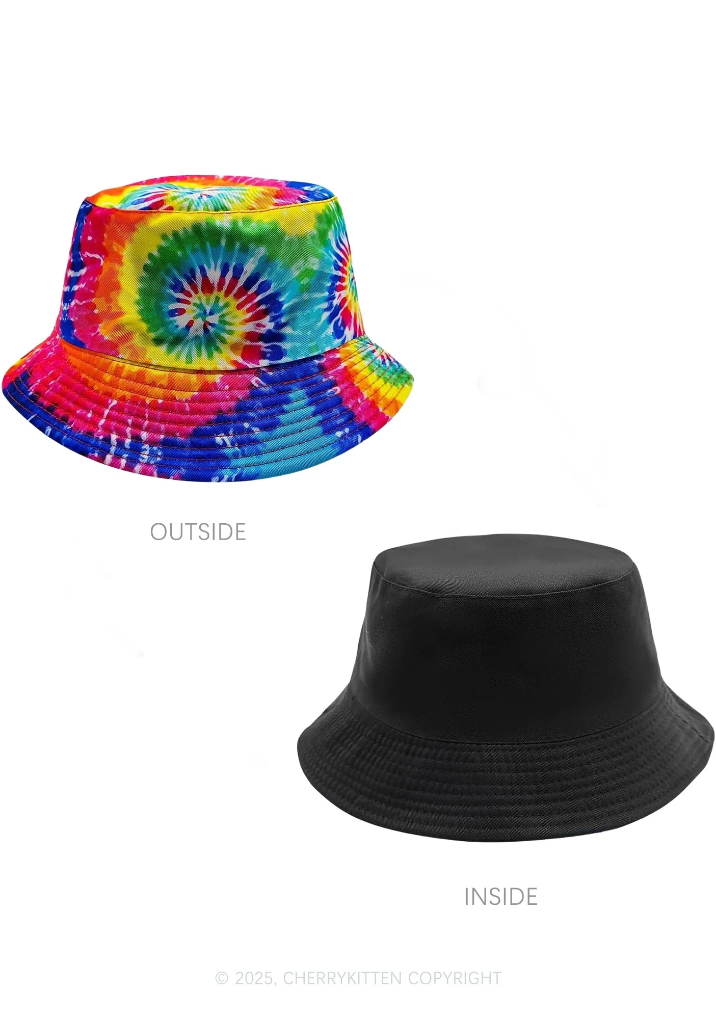 Tie Dye Rainbow Print Double Side Wear Pride Y2K Bucket Hat Cherrykitten - Image 2