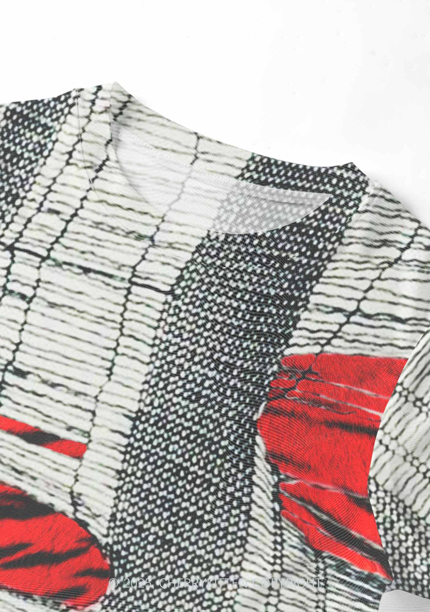 Tiger Striped Red Block Y2K Mesh Crop Top Cherrykitten - Image 3