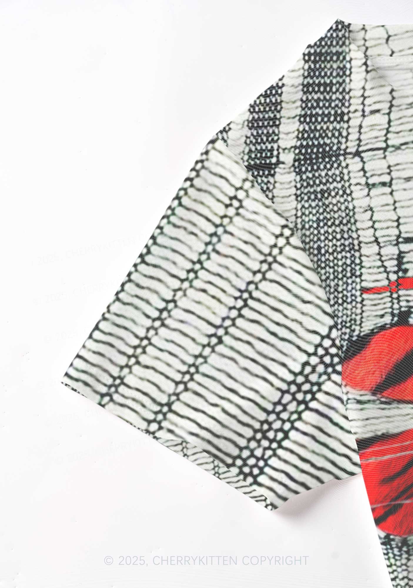 Tiger Striped Red Block Y2K Mesh Crop Top Cherrykitten - Image 4