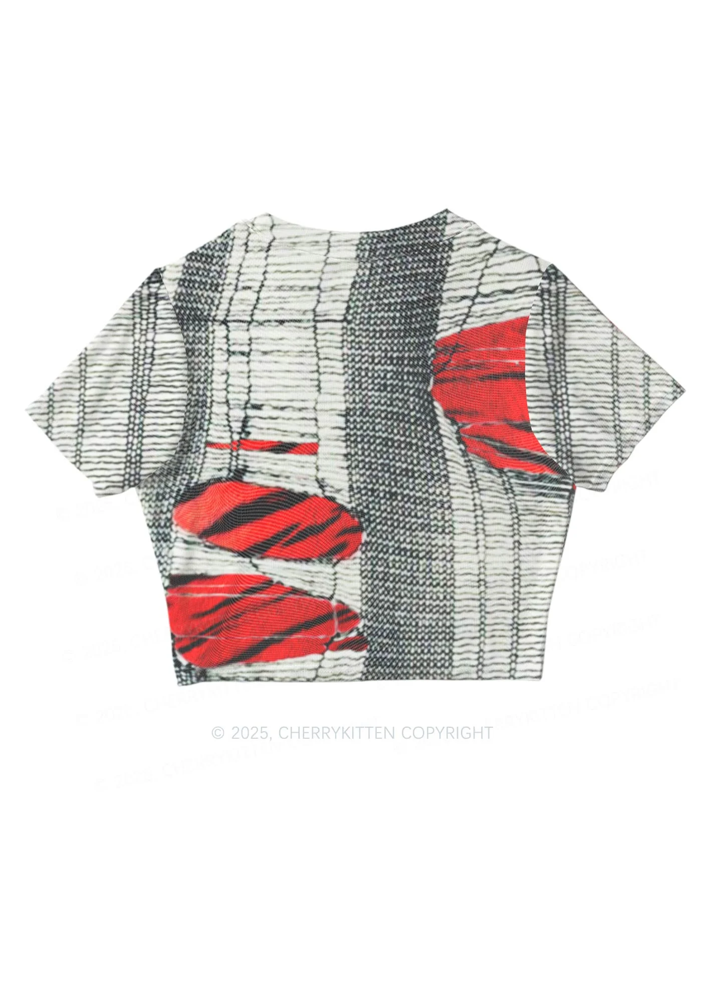 Tiger Striped Red Block Y2K Mesh Crop Top Cherrykitten - Image 5
