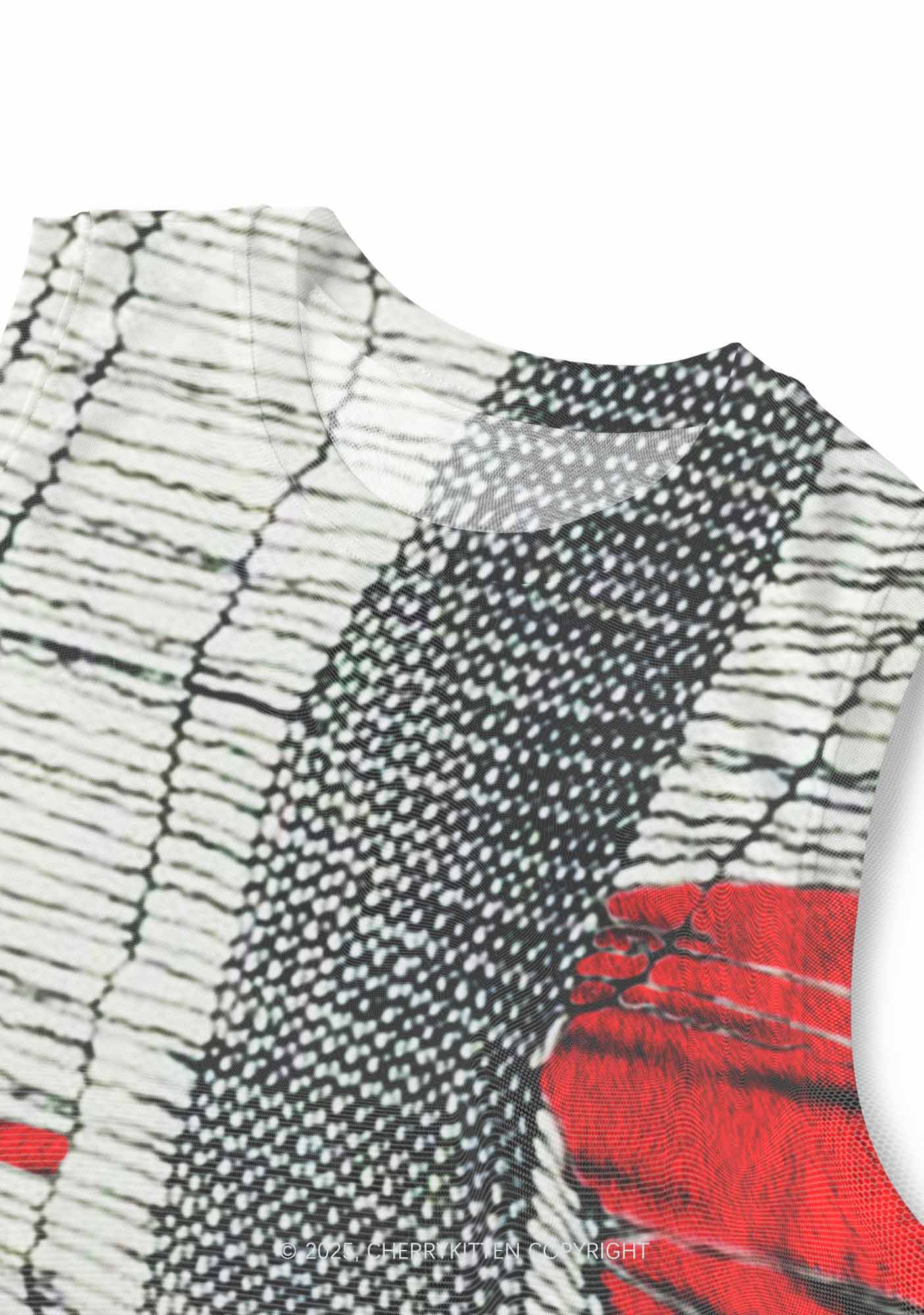 Tiger Striped Red Block Y2K Mesh Muscle Tank Cherrykitten - Image 3