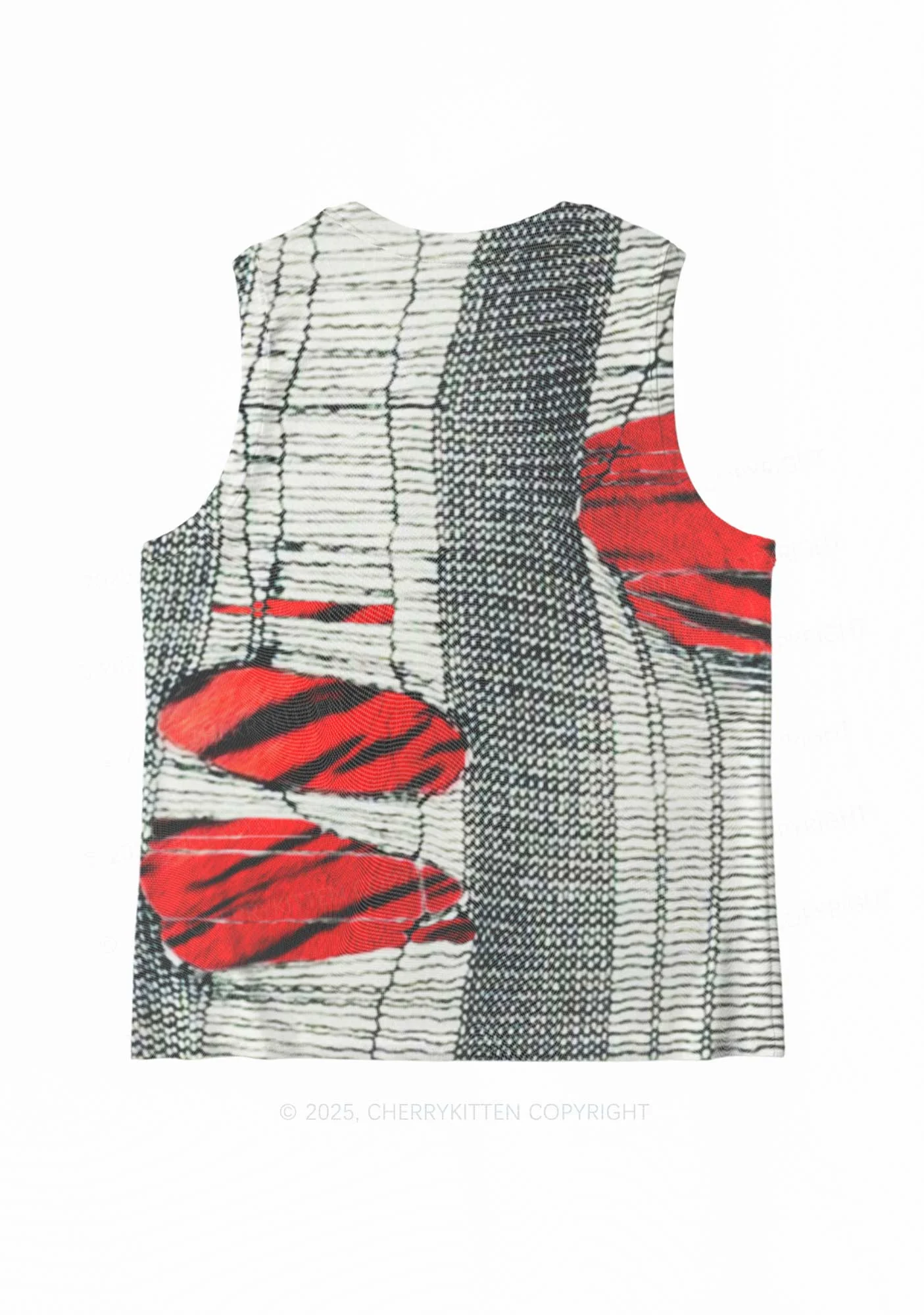 Tiger Striped Red Block Y2K Mesh Muscle Tank Cherrykitten - Image 4