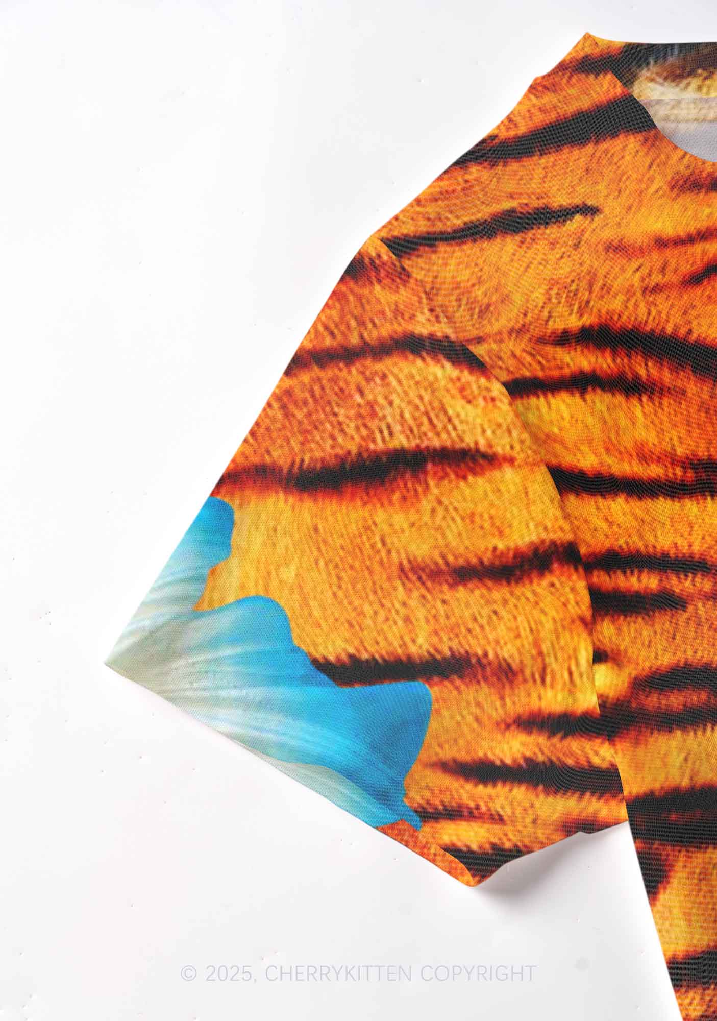 Tiger With Flowers Y2K Mesh Crop Top Cherrykitten - Image 4