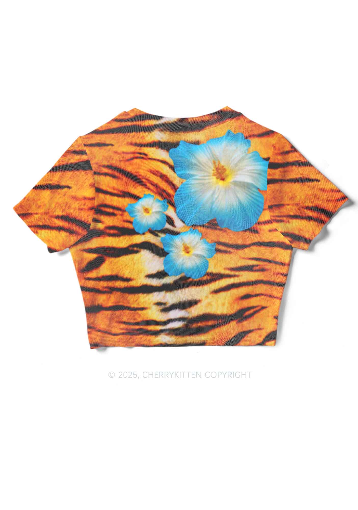 Tiger With Flowers Y2K Mesh Crop Top Cherrykitten - Image 5