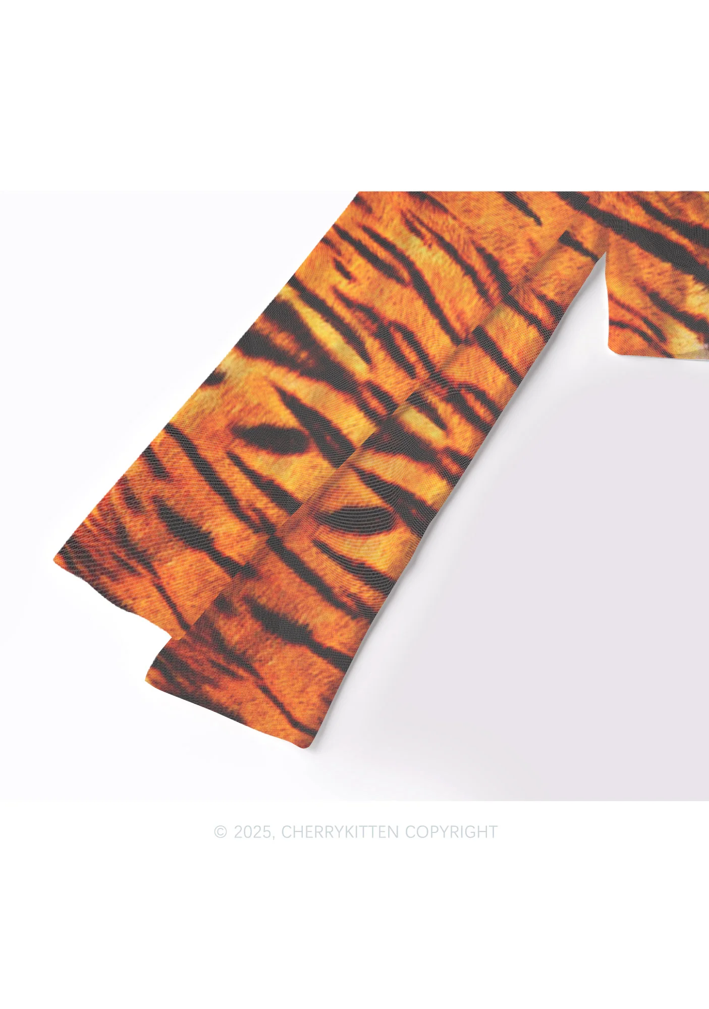 Tiger With Flowers Y2K Mesh Long Sleeve Crop Top Cherrykitten - Image 4