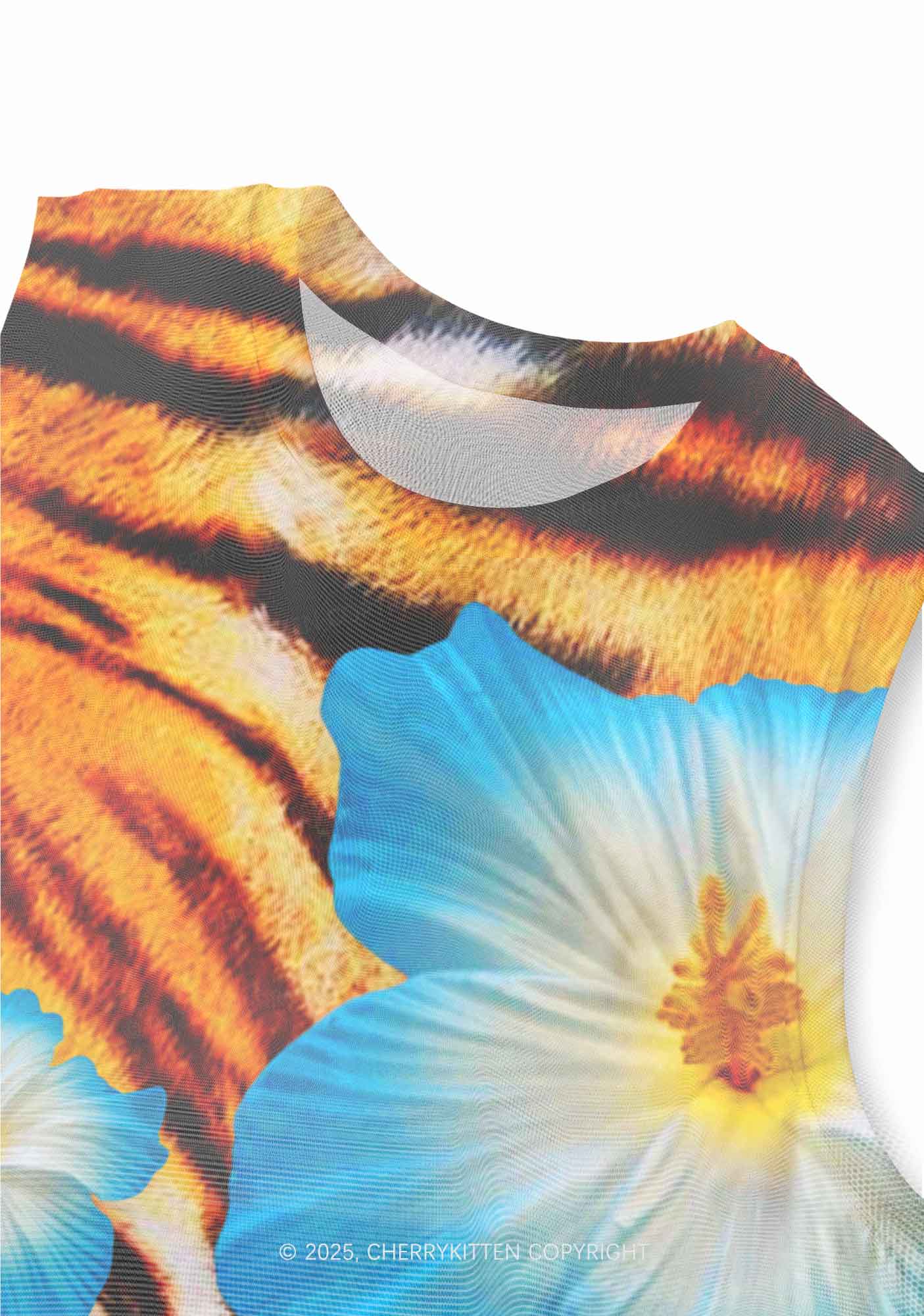 Tiger With Flowers Y2K Mesh Muscle Tank Cherrykitten - Image 3