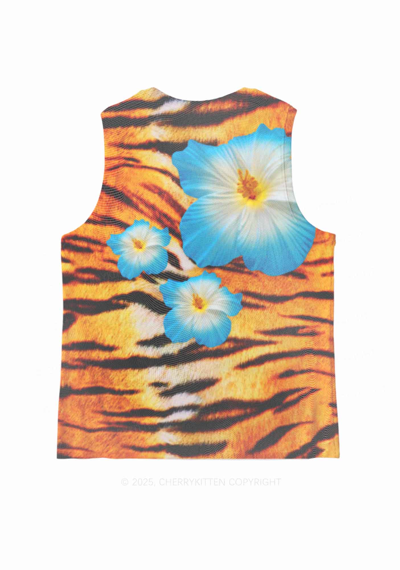 Tiger With Flowers Y2K Mesh Muscle Tank Cherrykitten - Image 4