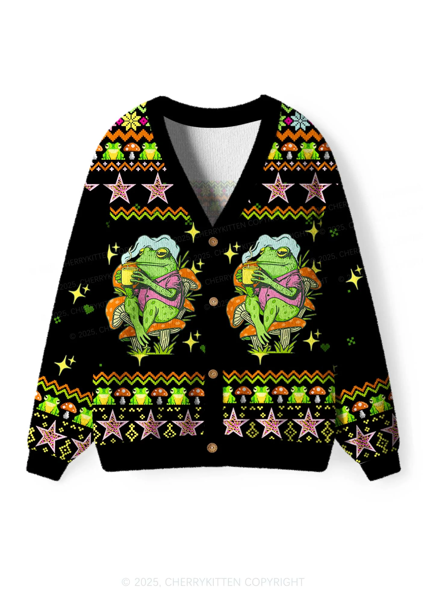 Tism Rizz Frog Y2K Christmas Cardigan Knit Sweatshirt Cherrykitten - Image 2