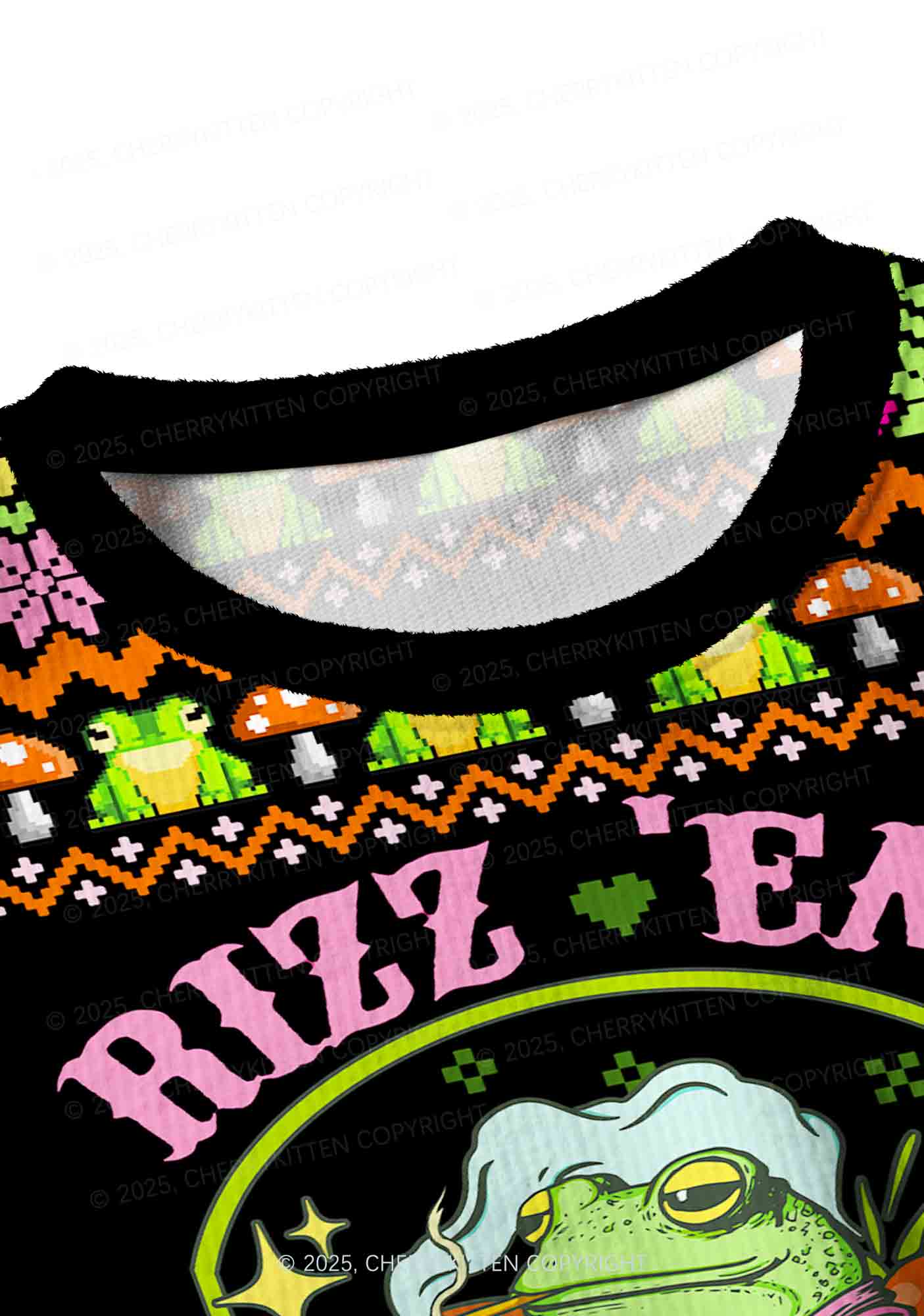 Tism Rizz Frog Y2K Christmas Crop Knit Sweatshirt Cherrykitten - Image 4