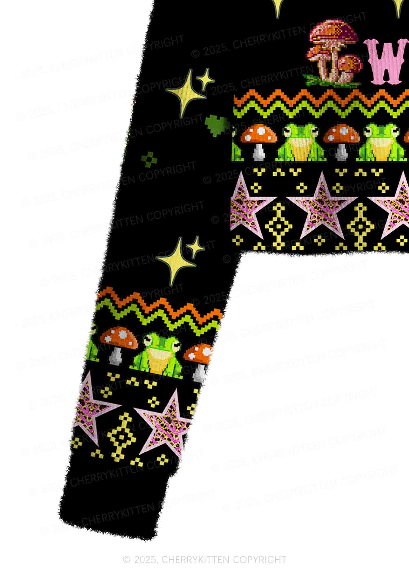 Tism Rizz Frog Y2K Christmas Crop Knit Sweatshirt Cherrykitten - Image 5