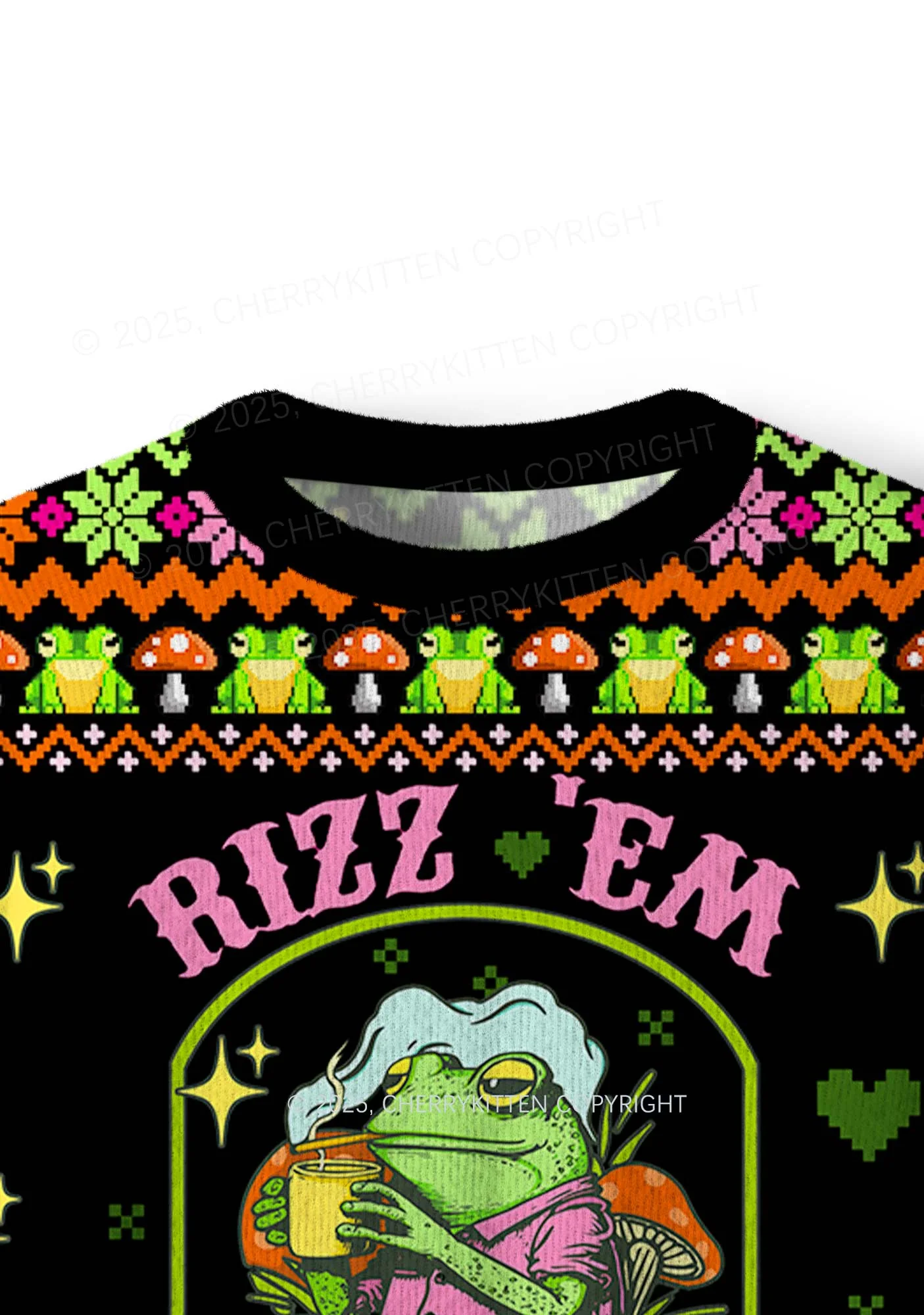 Tism Rizz Frog Y2K Christmas Knit Sweatshirt Cherrykitten - Image 5