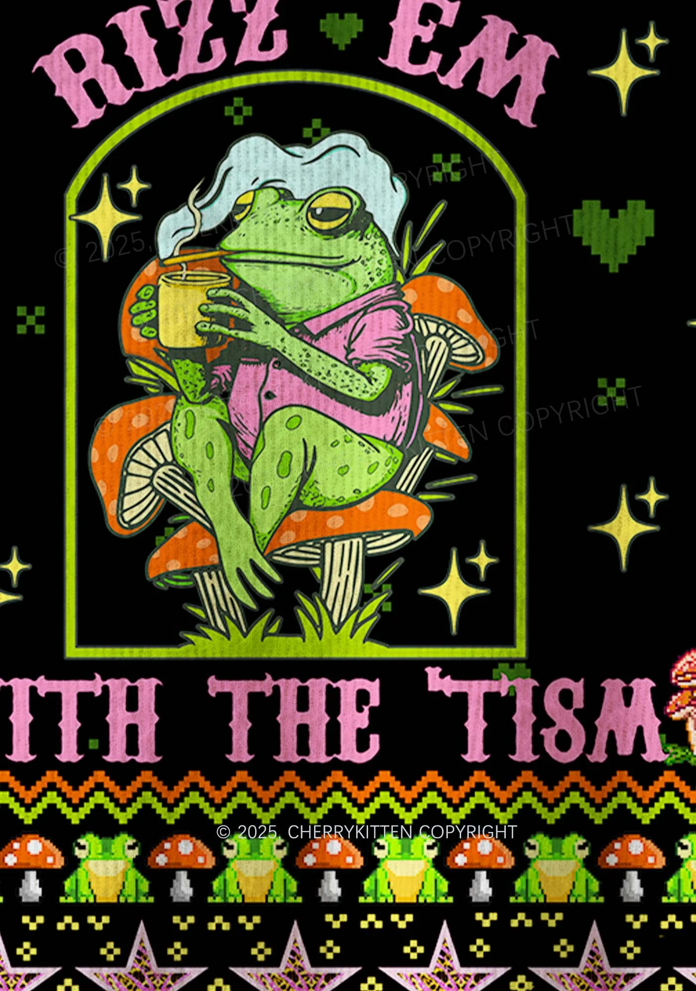 Tism Rizz Frog Y2K Christmas Knit Sweatshirt Cherrykitten - Image 6