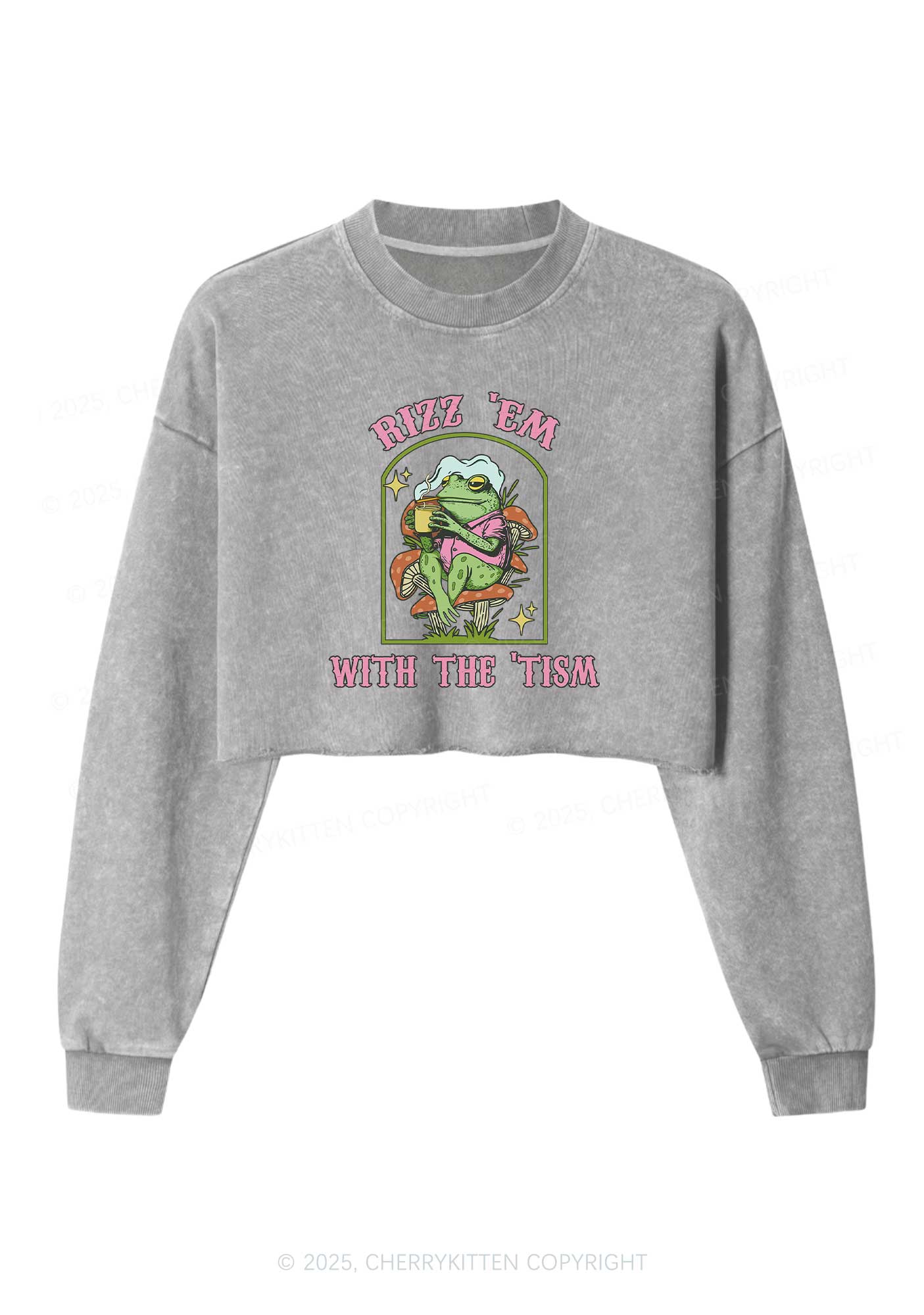 Tism Rizz Frog Y2K Crop Washed Sweatshirts Cherrykitten - Image 5