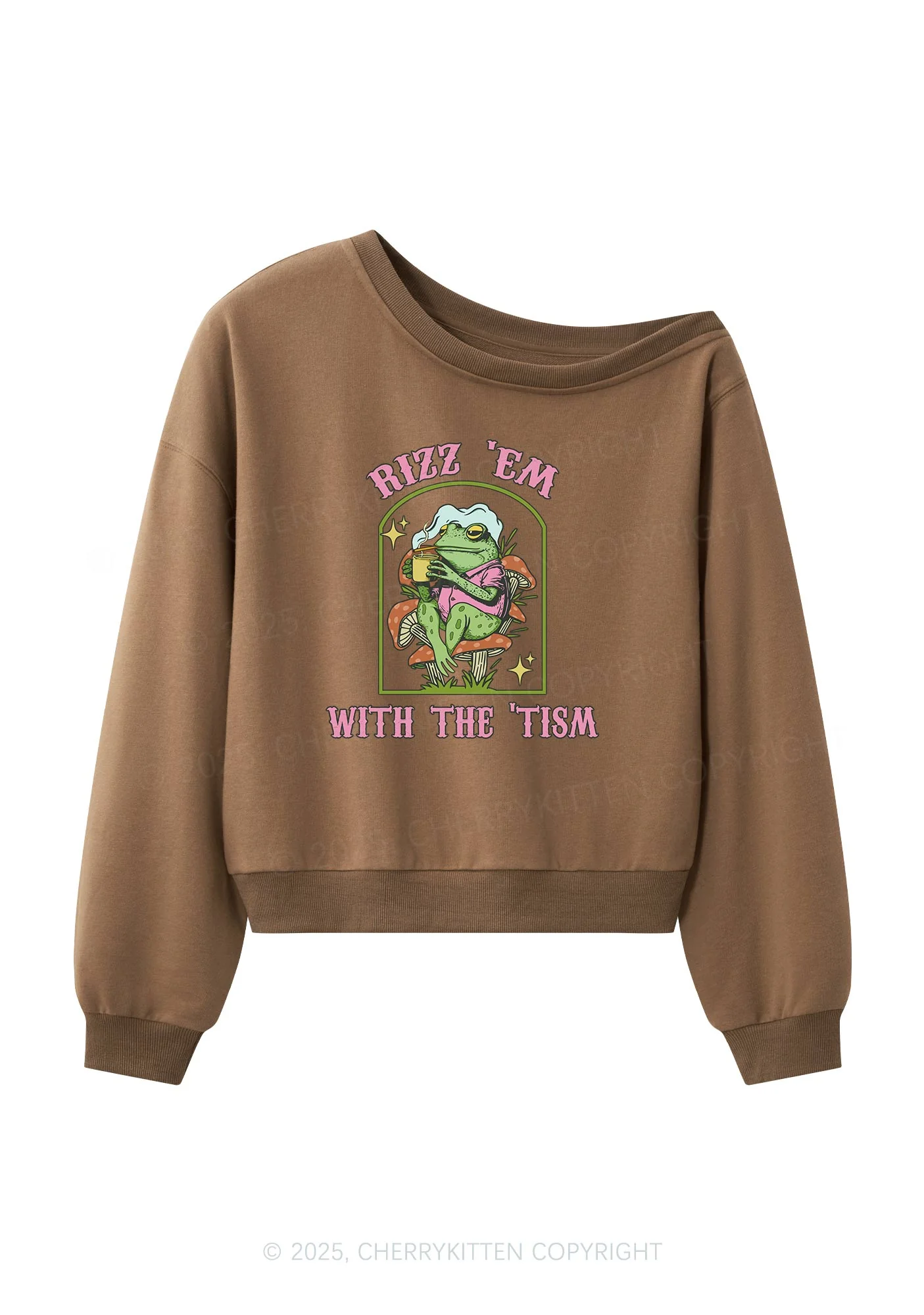 Tism Rizz Frog Y2K Off Shoulder Sweatshirts Cherrykitten - Image 3