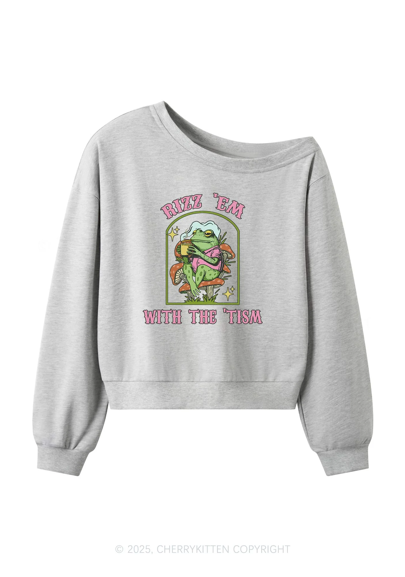 Tism Rizz Frog Y2K Off Shoulder Sweatshirts Cherrykitten - Image 4