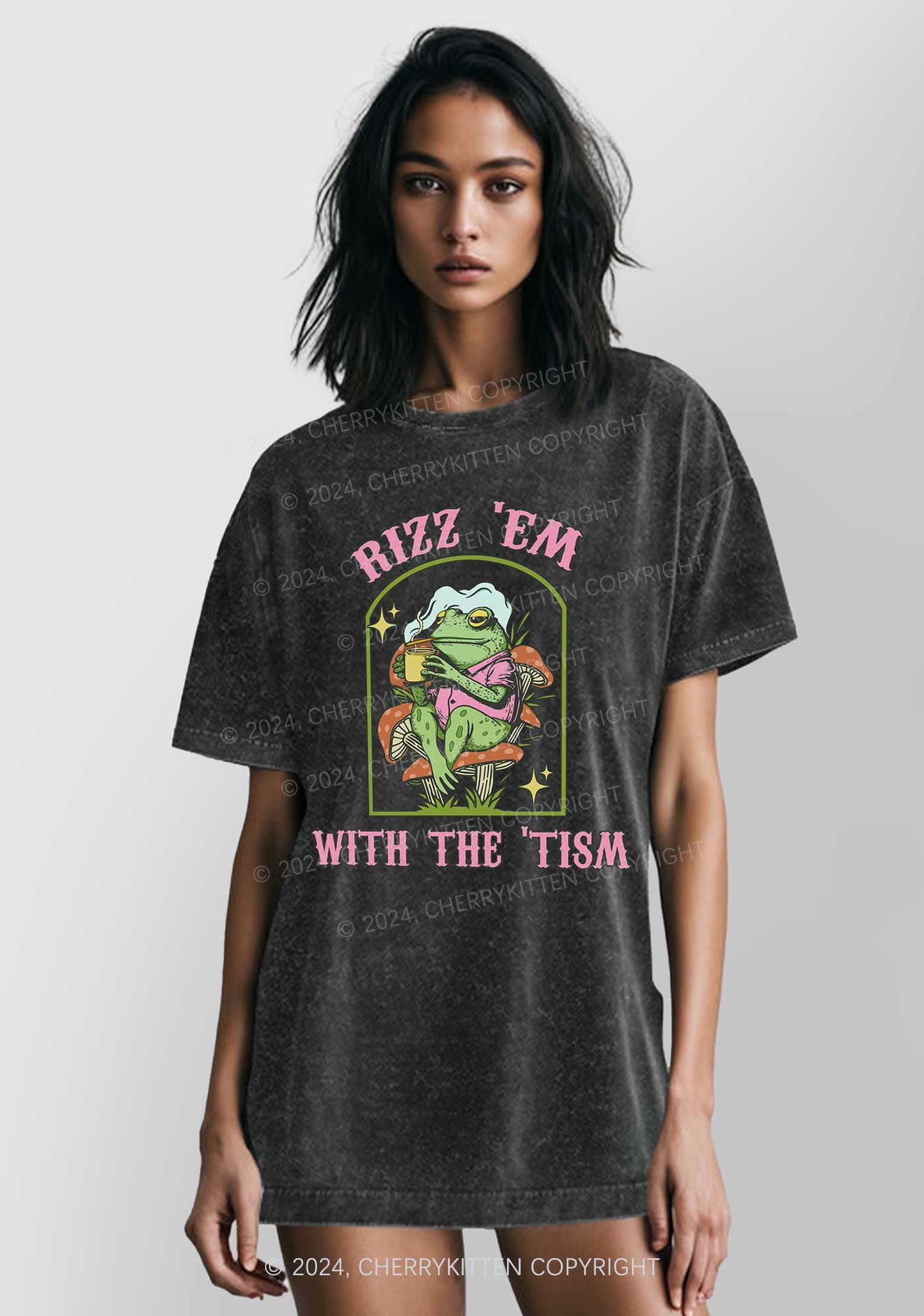 Tism Rizz Frog Y2K Washed Tee Cherrykitten - Image 2