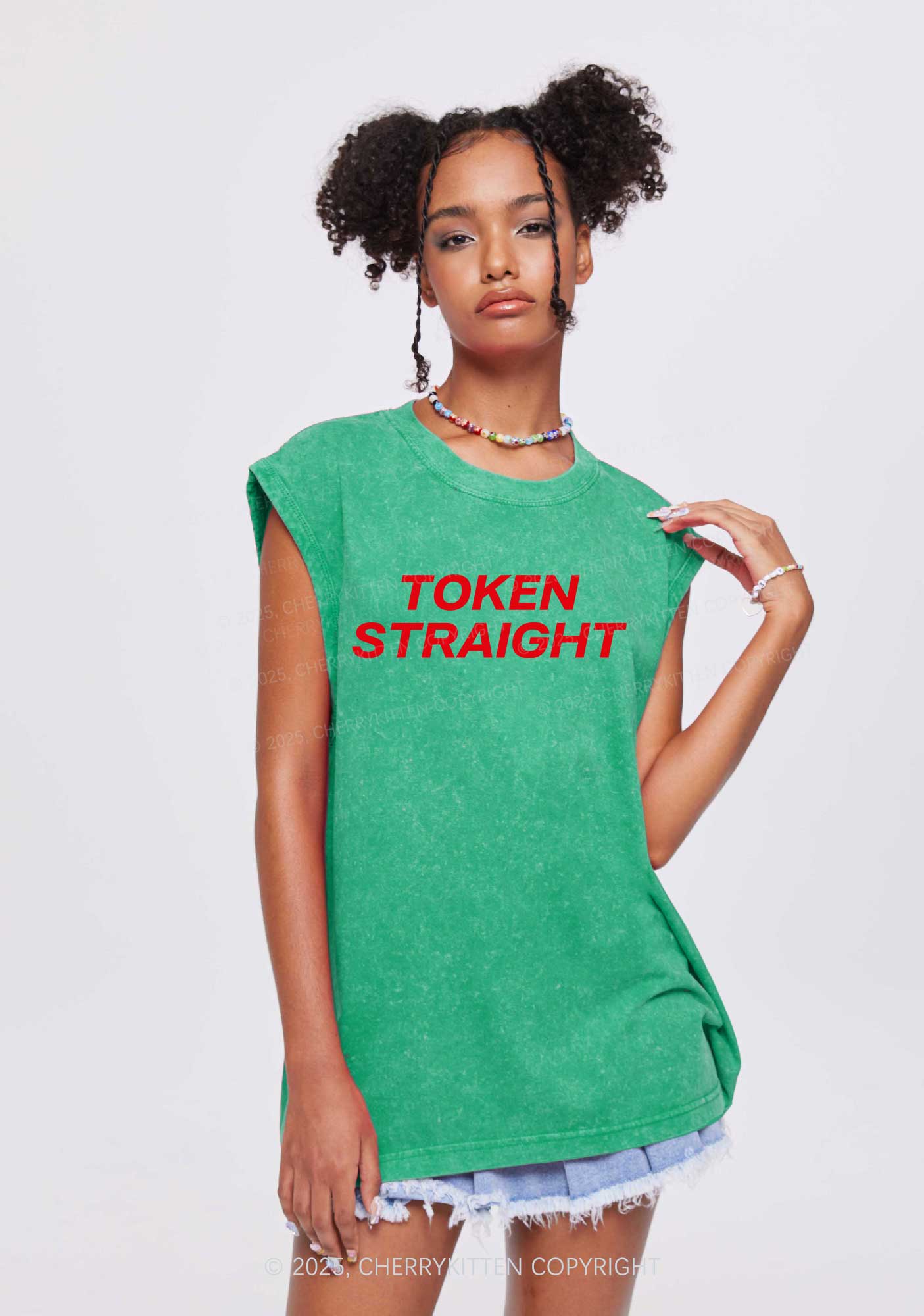 Token Straight Pride Y2K Washed Muscle Tank Cherrykitten - Image 2