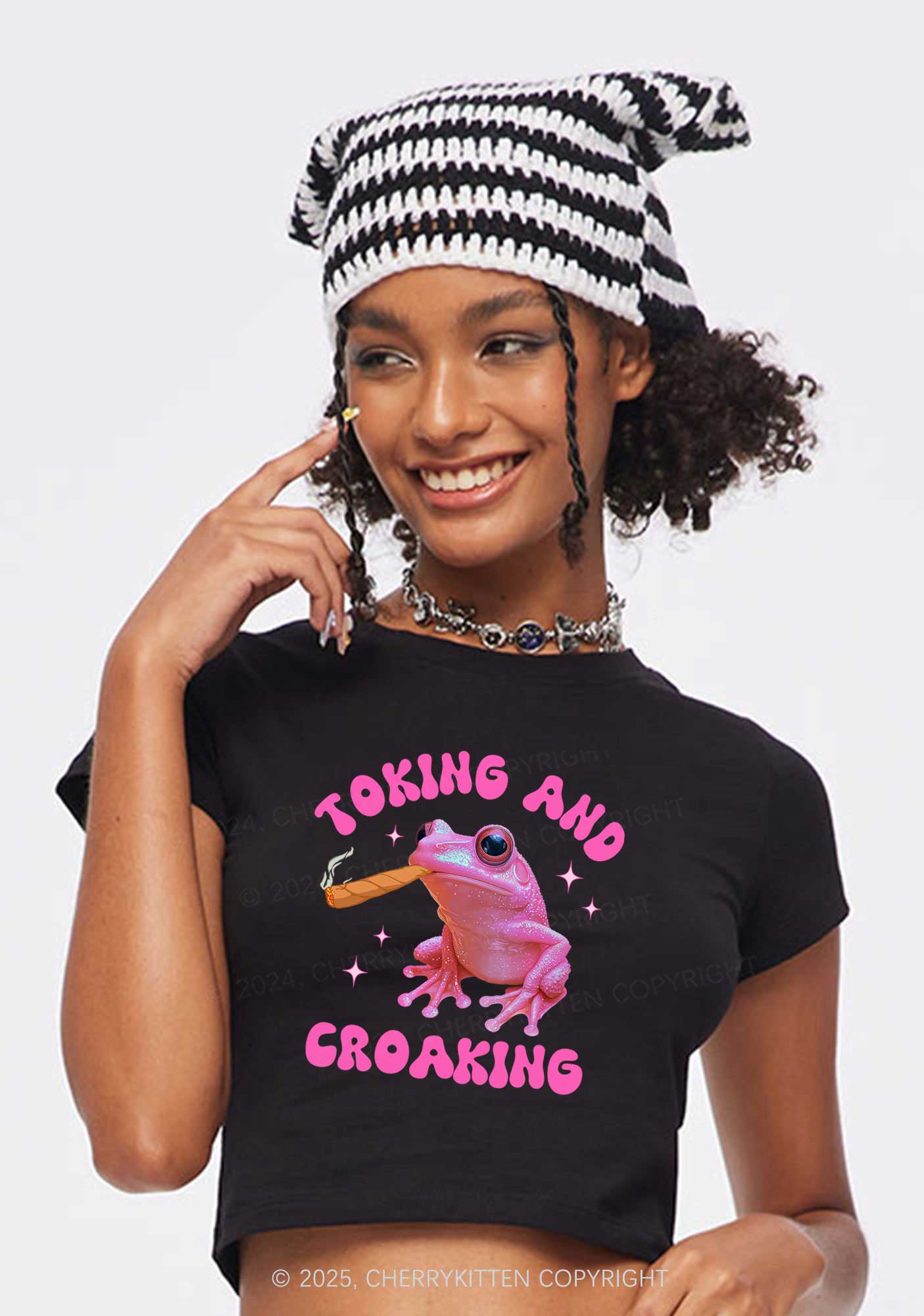 Toking And Croaking Y2K Baby Tee Cherrykitten - Image 2