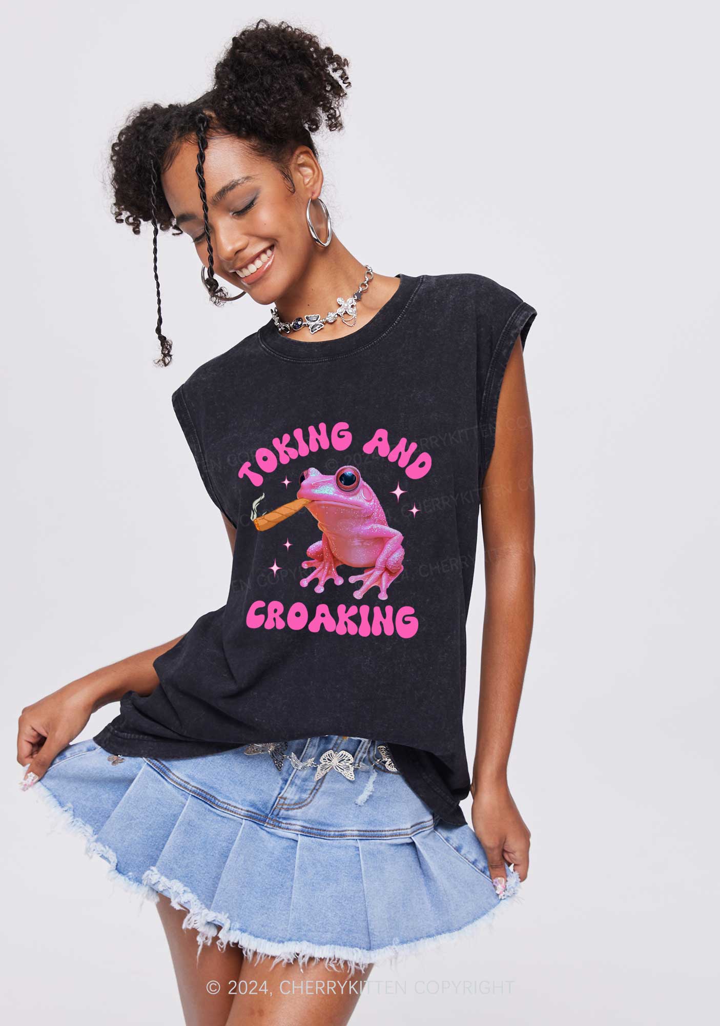 Toking And Croaking Y2K Washed Tank Cherrykitten - Image 2