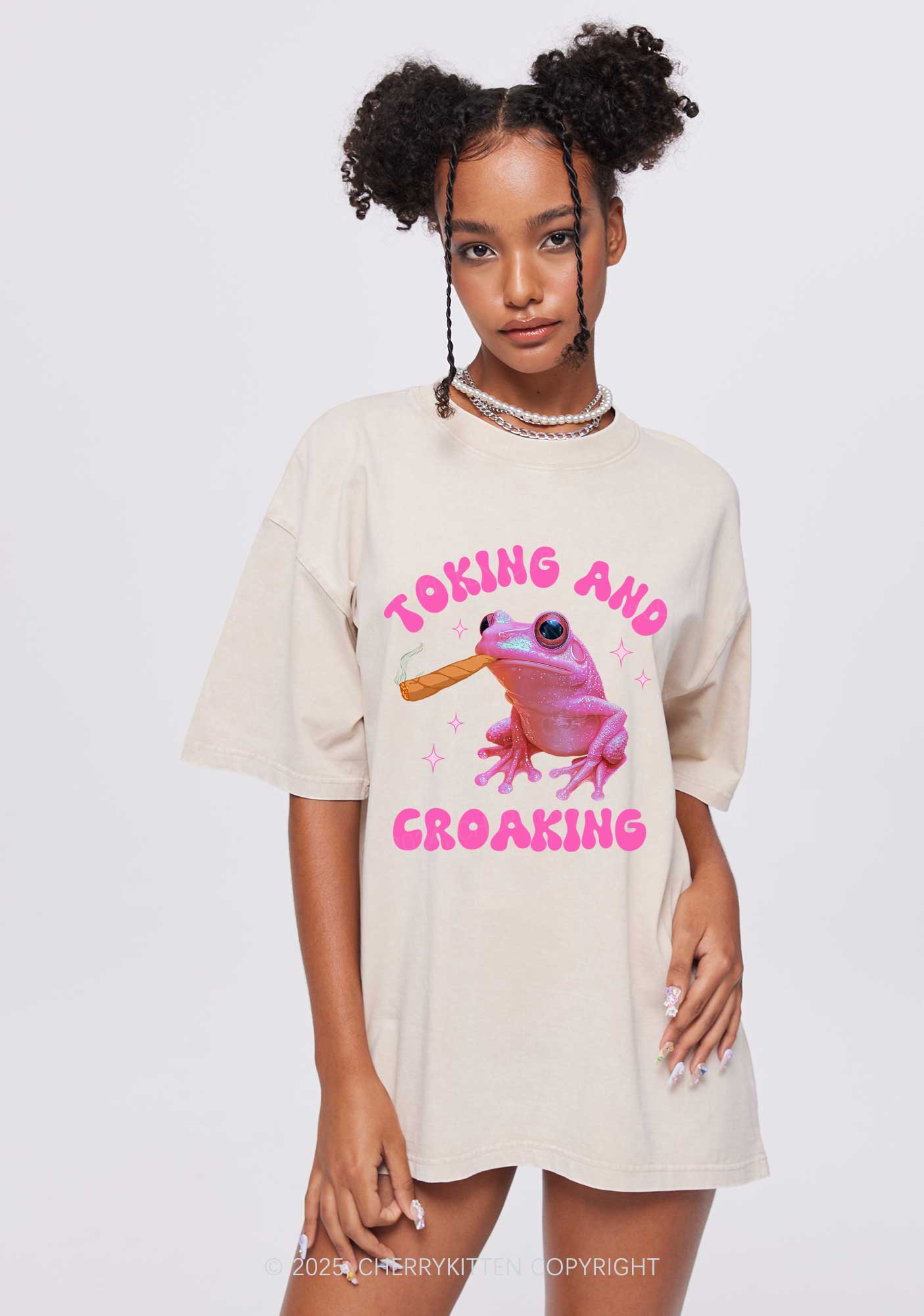 Toking And Croaking Y2K Washed Tee Cherrykitten - Image 2
