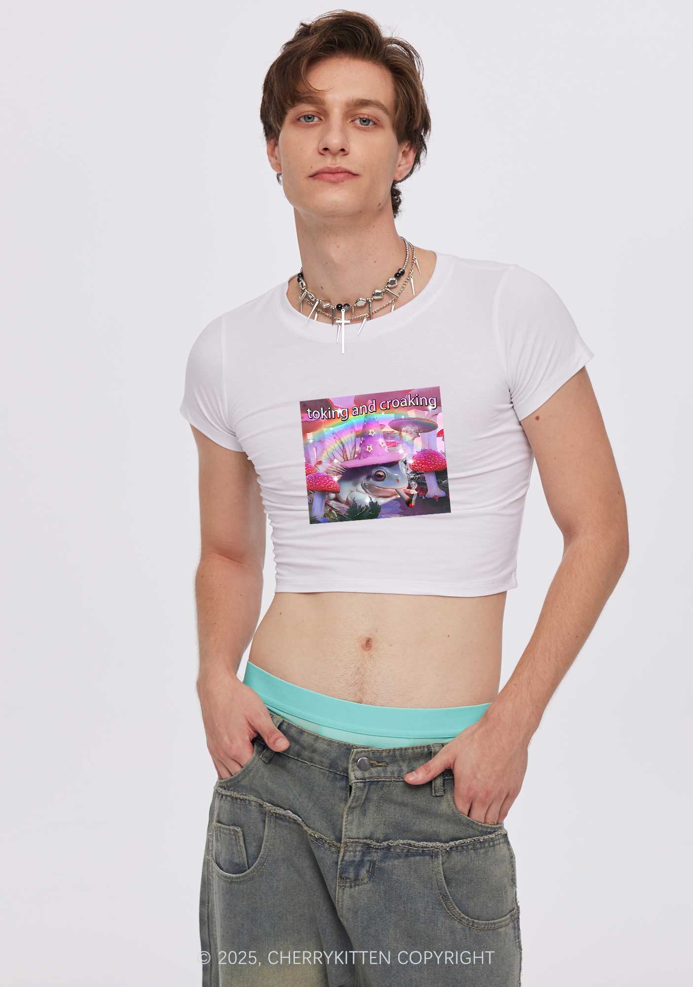Toking Croaking Frog Y2K Baby Tee Cherrykitten - Image 3
