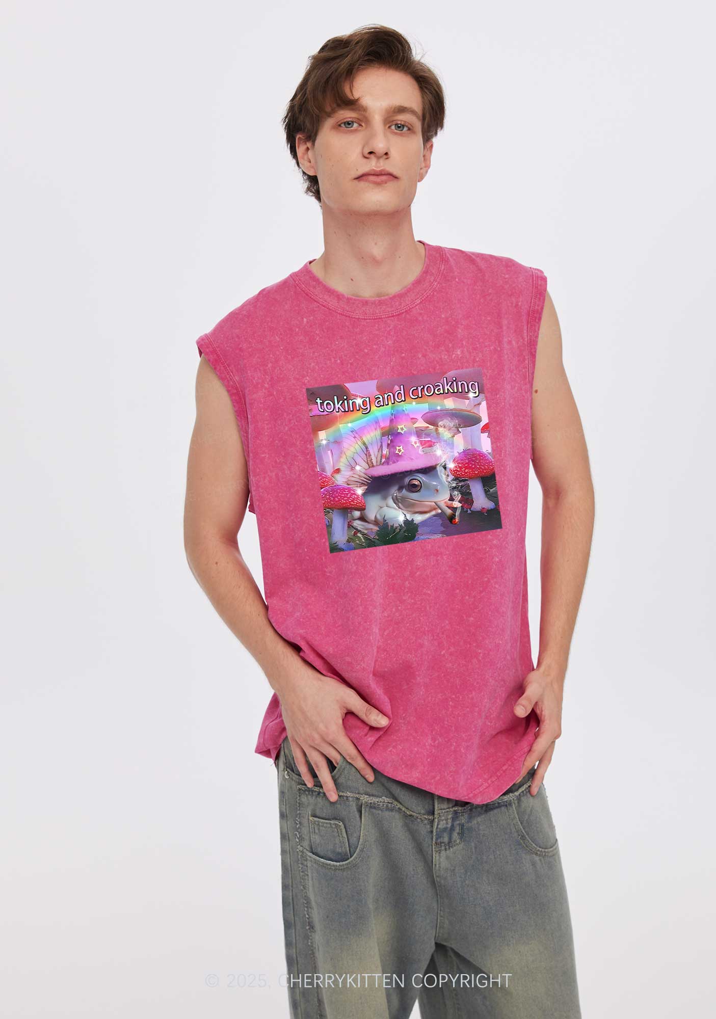 Toking Croaking Frog Y2K Washed Tank Cherrykitten - Image 2