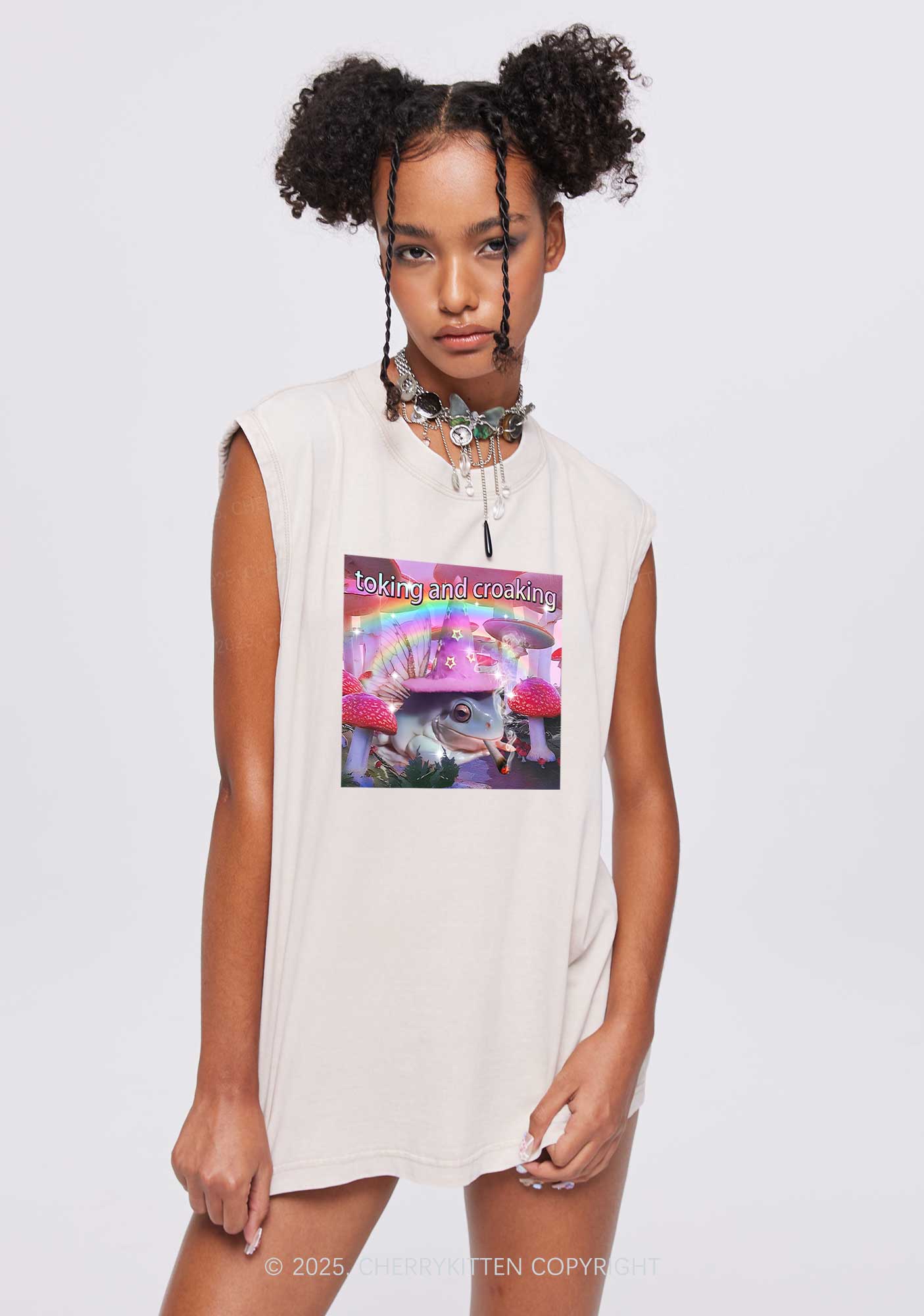 Toking Croaking Frog Y2K Washed Tank Cherrykitten - Image 3