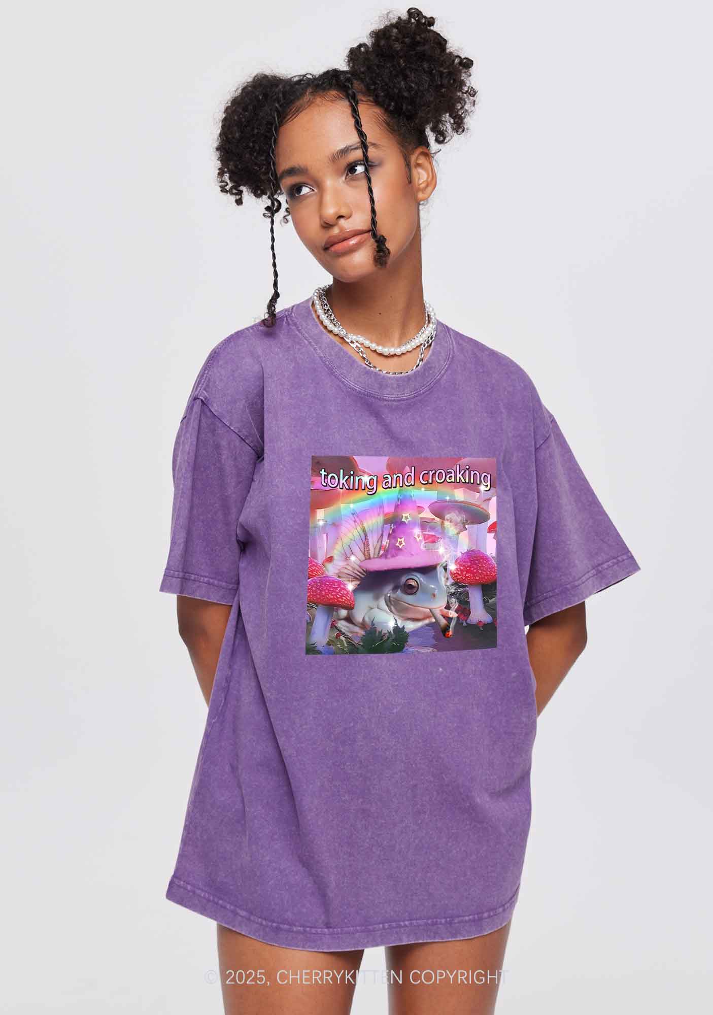 Toking Croaking Frog Y2K Washed Tee Cherrykitten - Image 2